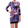 ROBERTO CAVALLI BLACK AND PURPLE FLORAL PATTERNED DRESS - SIZE 40