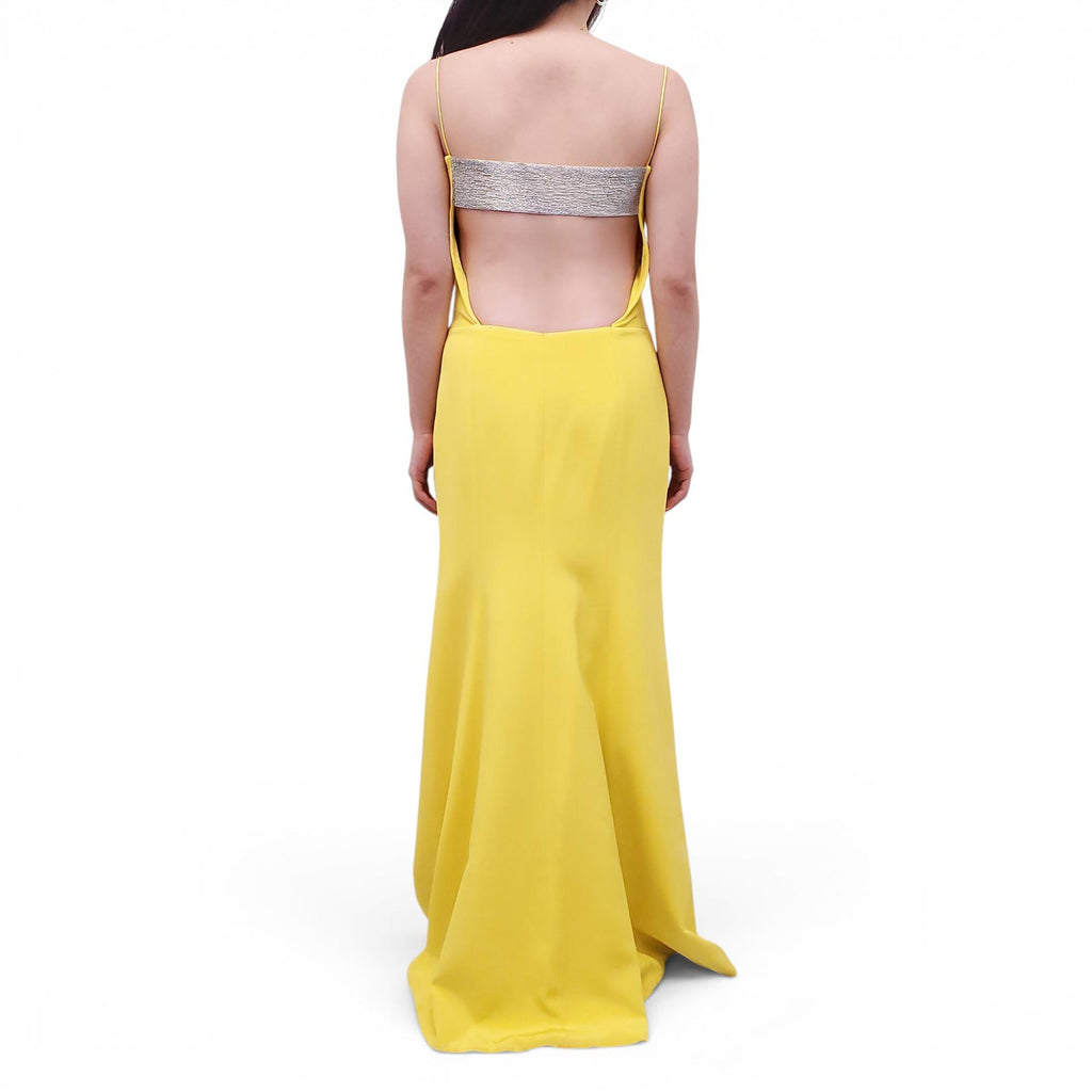 KAUFMANFRANCO YELLOW GOWN WITH SILVER BEADED DETAIL - SIZE 6