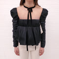 KHAITE BLACK PLEATED BLOUSE SHEER DETAIL AND VELVET BOW - SIZE 2