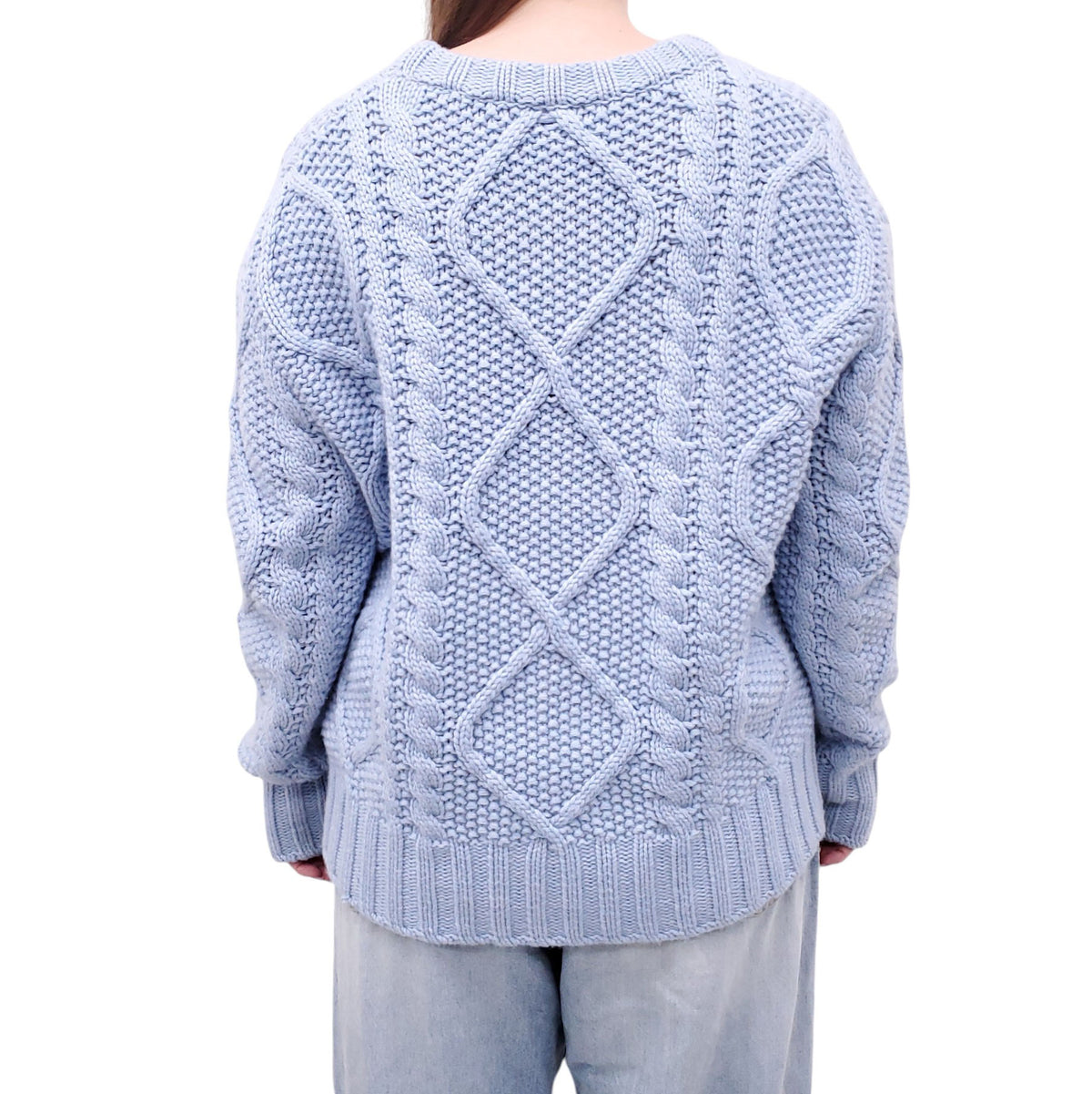 KHAITE BLUE CASHMERE CABLE KNIT SWEATER - SIZE S
