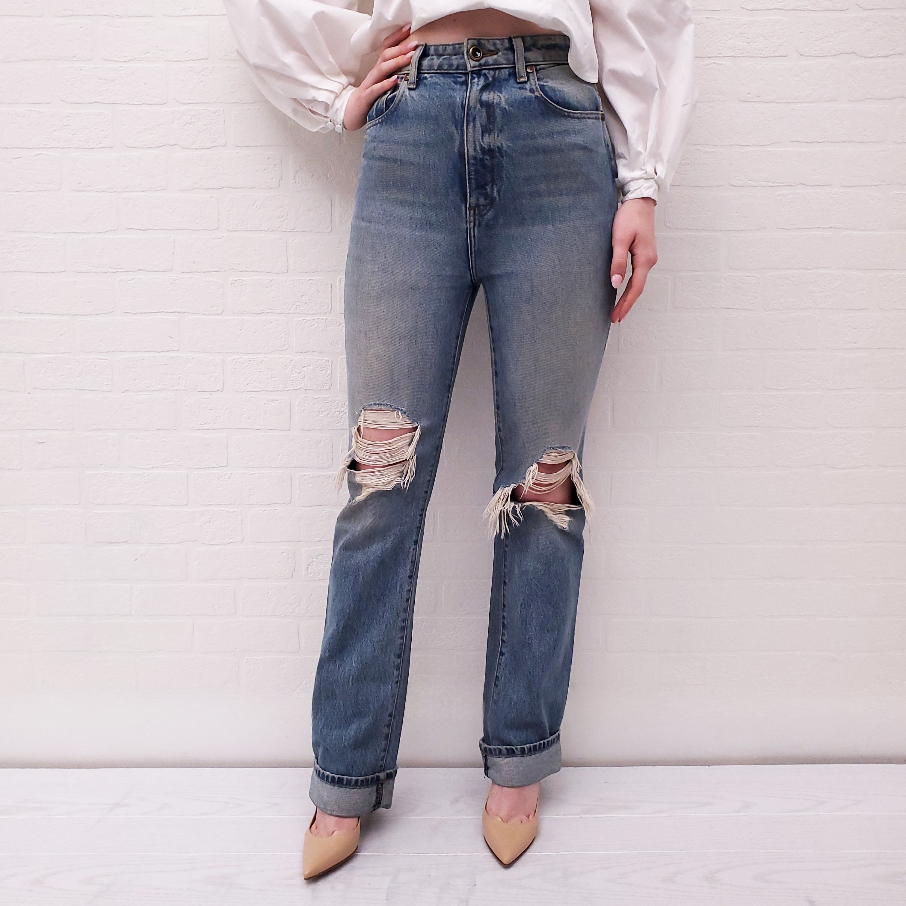 KHAITE 'DANIELLE' DISTRESSED JEANS - SIZE 25