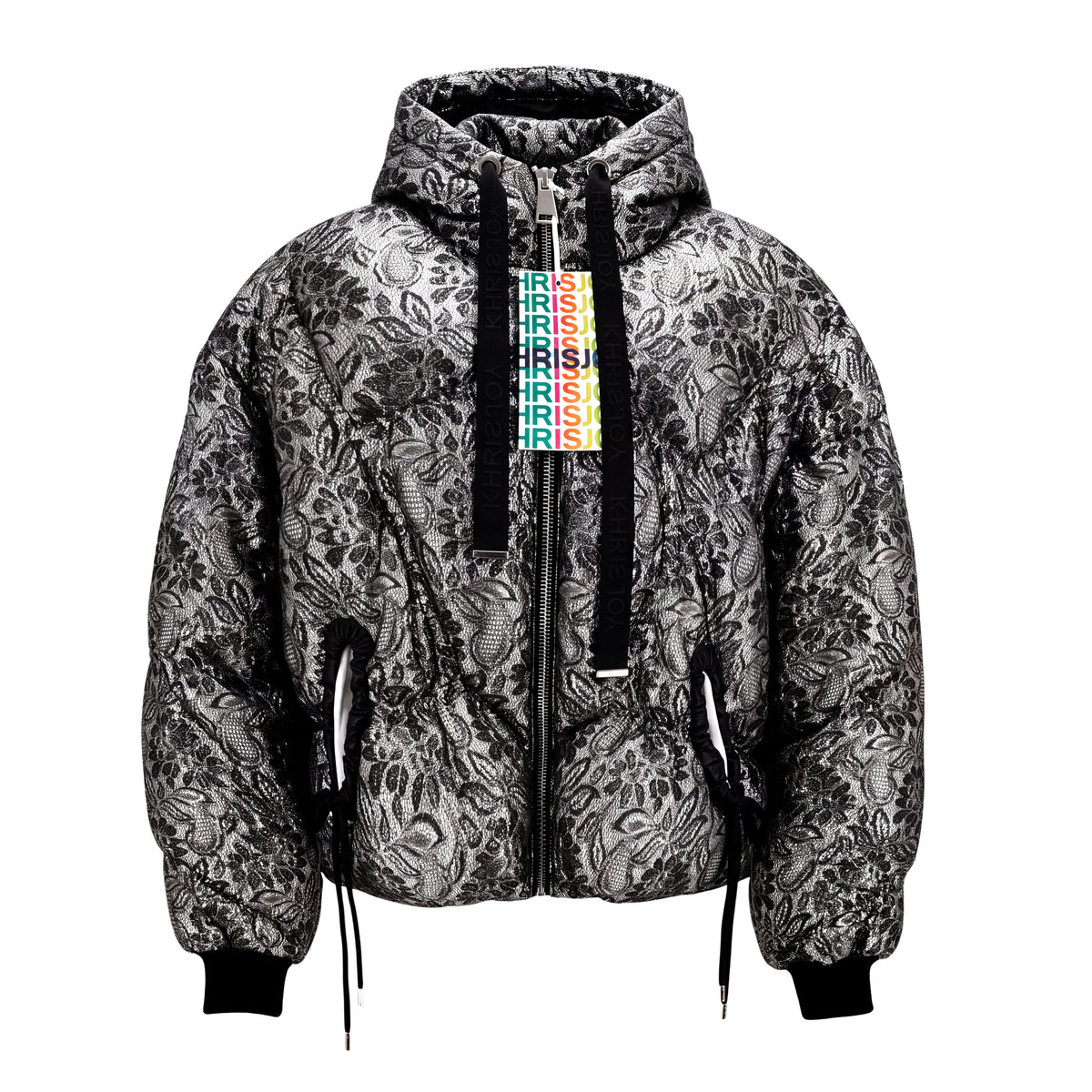 KHRISJOY BLACK LACE PUFFER JACKET - SIZE 00 (OVERSIZED)