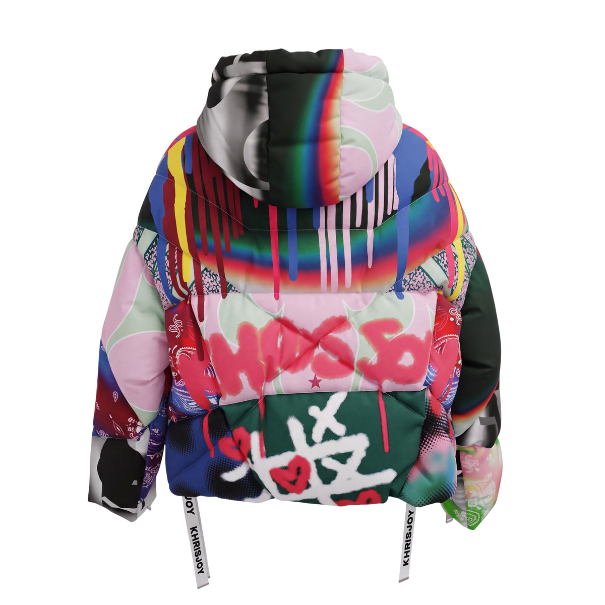 KHRISJOY GRAFFITI MULTICOLOURED PATCH PUFFER JACKET - SIZE 01 (OVERSIZED)