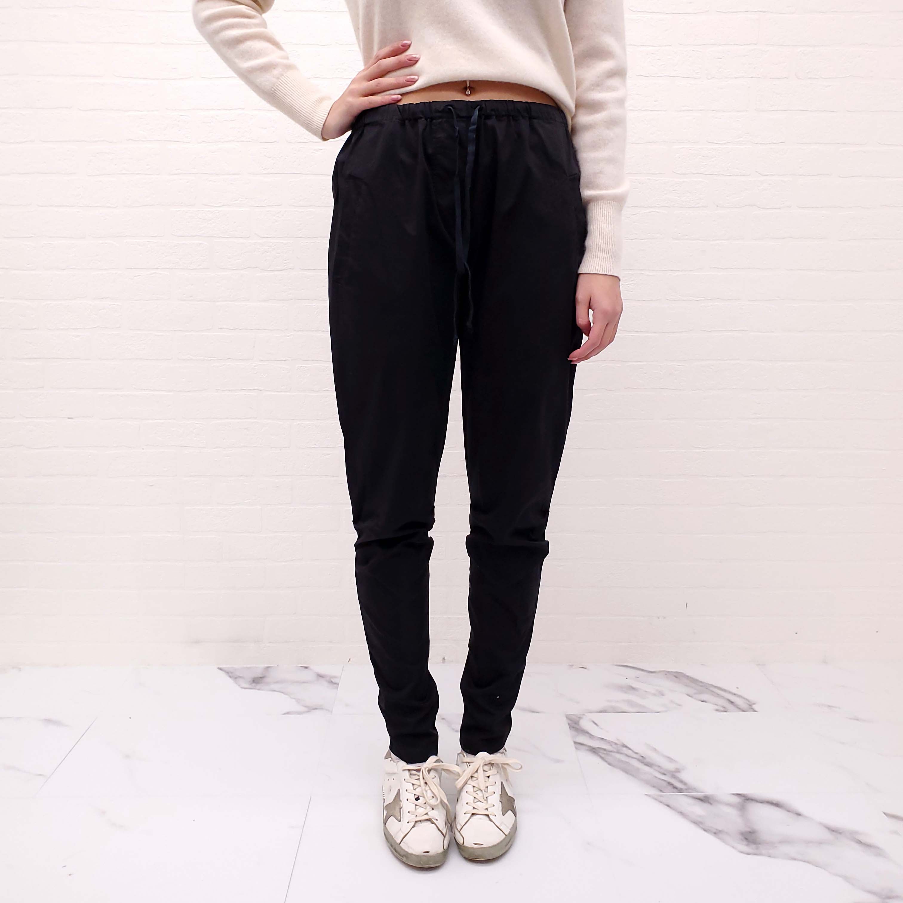 KRISTENSEN DU NORD BLACK COTTON PANTS WITH ELASTIC WAIST - SIZE 3/L