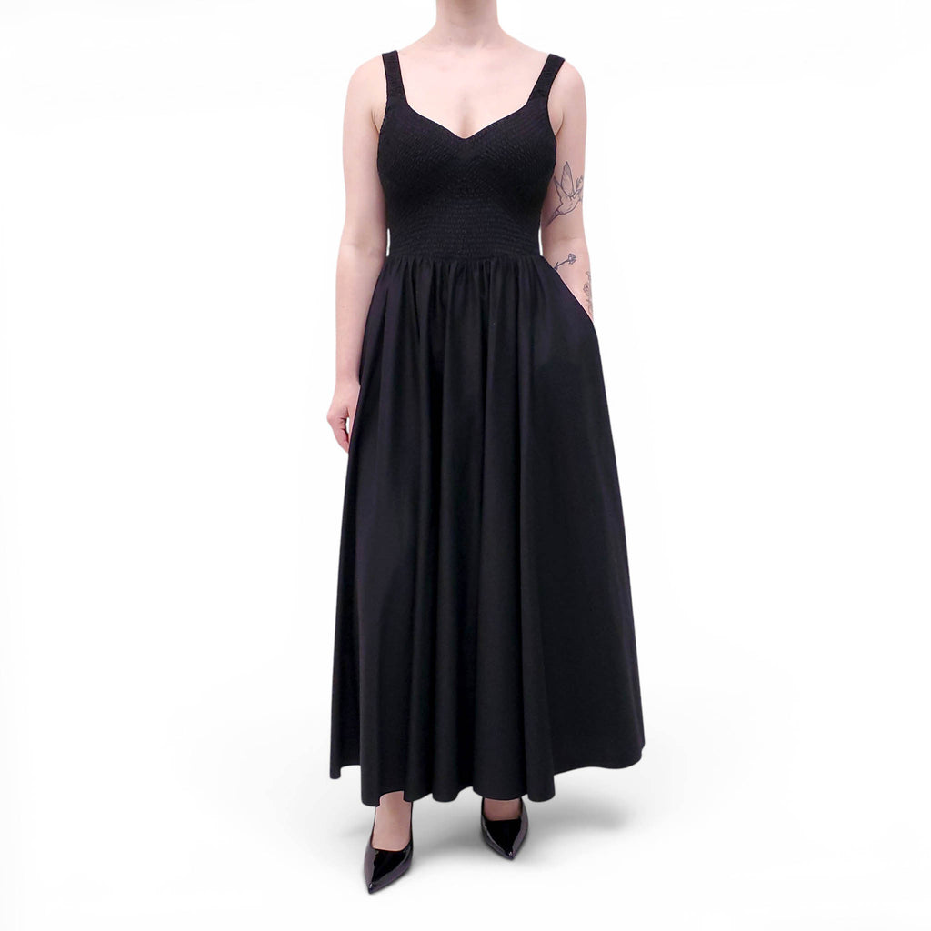 LA LIGNE BLACK COTTON DRESS WITH RUCHED DETAIL - SIZE L