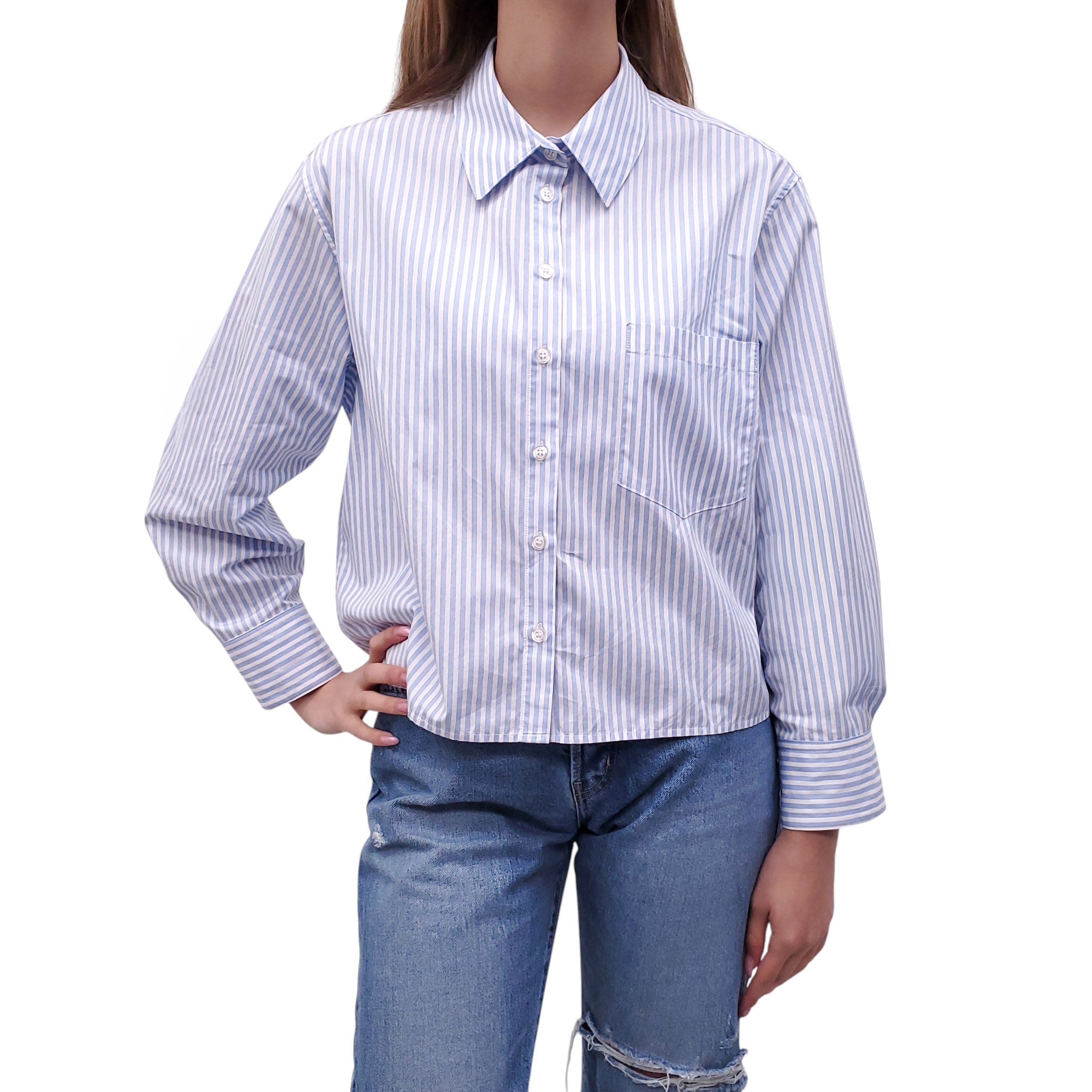 LA LIGNE WHITE AND LIGHT BLUE STRIPED BLOUSE - SIZE M