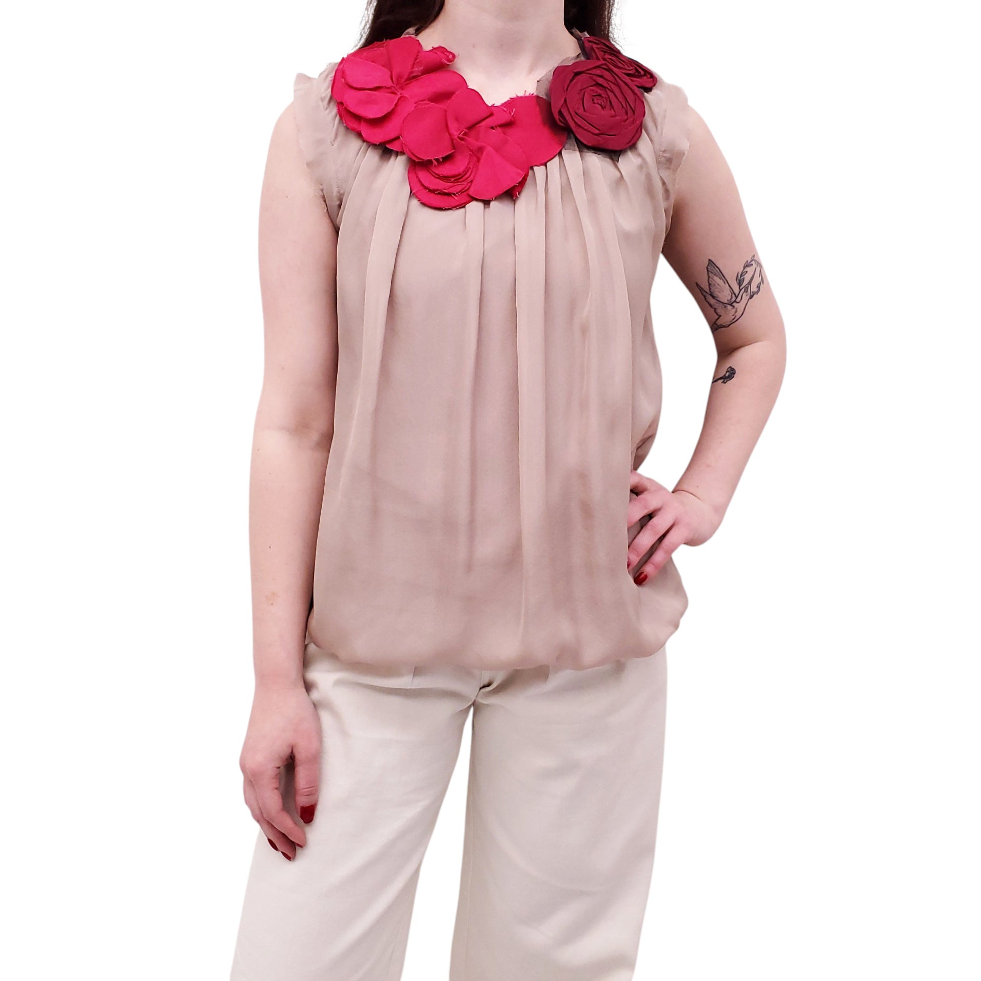 LANVIN BUBBLE BLOUSE WITH FLORAL DETAIL - SIZE S