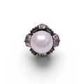 LANVIN LARGE PEARL AND CRYSTAL RING - SIZE 7