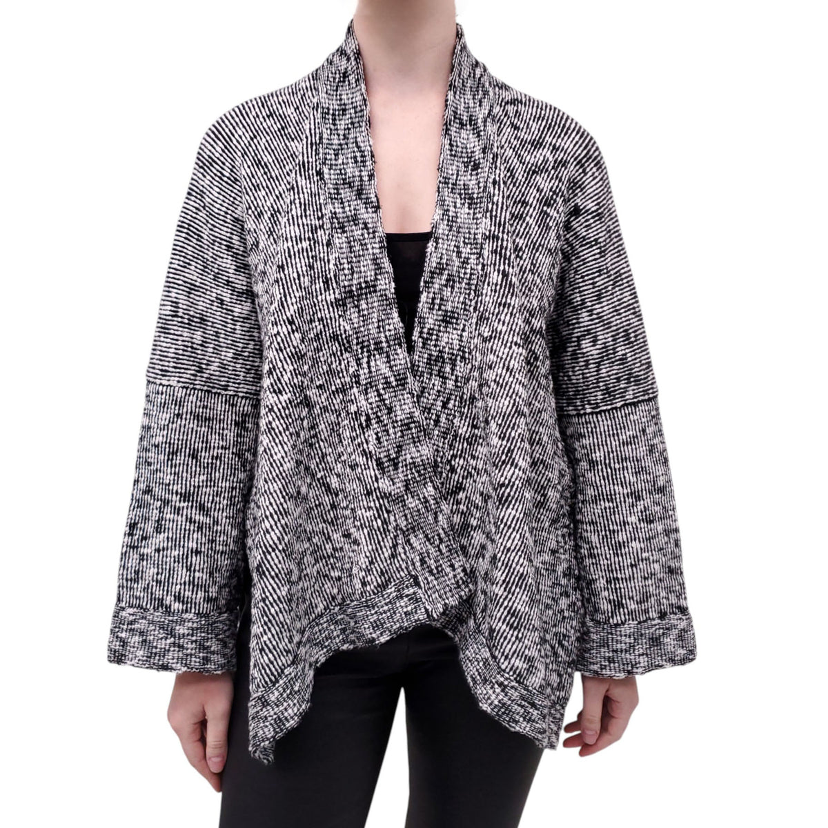 LAUREN MANOOGIAN BLACK AND WHITE COTTON KNIT CARDIGAN - O/S