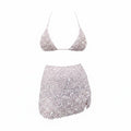 LESLIE AMON WHITE BEADED BIKINI TOP AND SKIRT SET - SIZE M