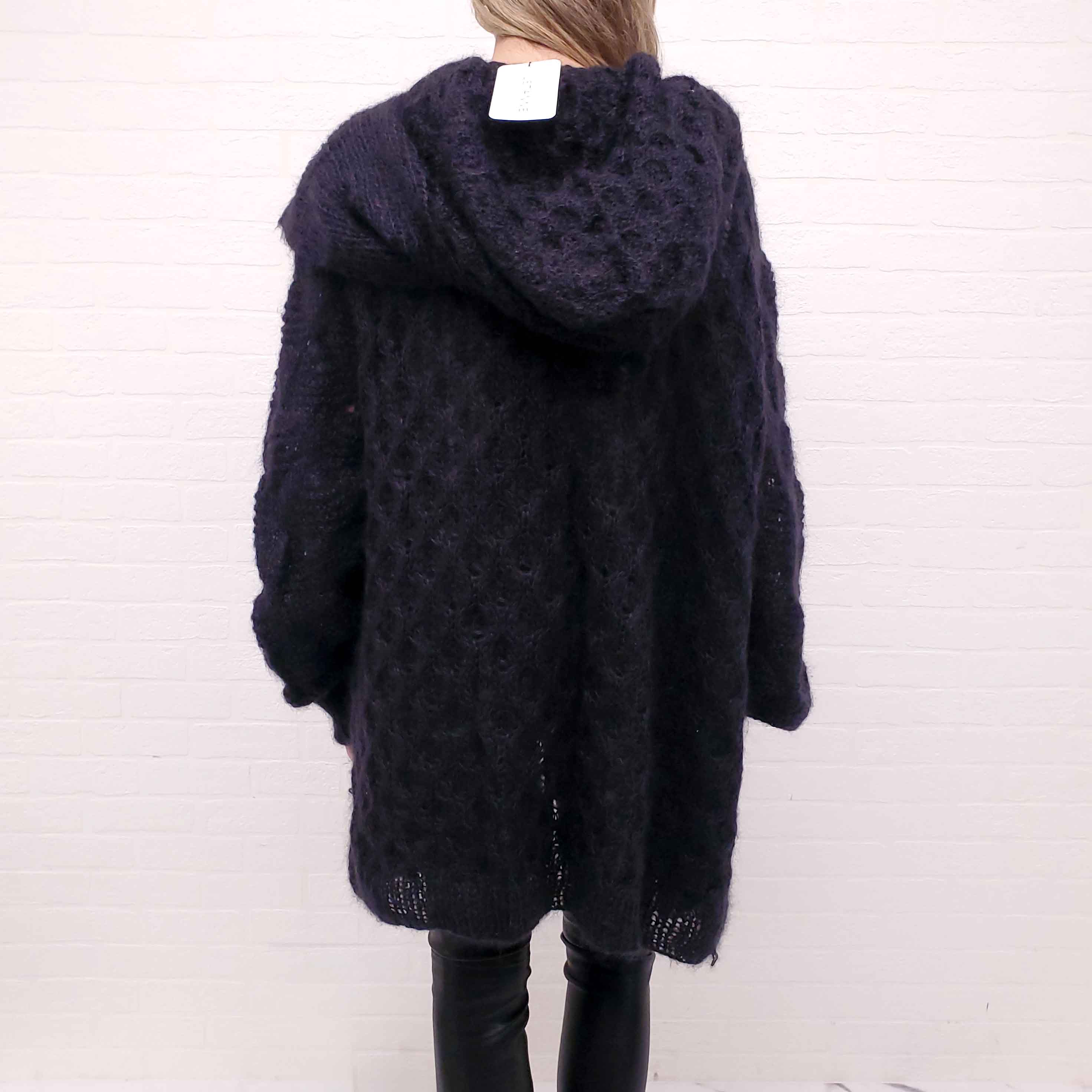 LETANNE BLACK KNIT SWEATER WITH HOOD - SIZE O/S