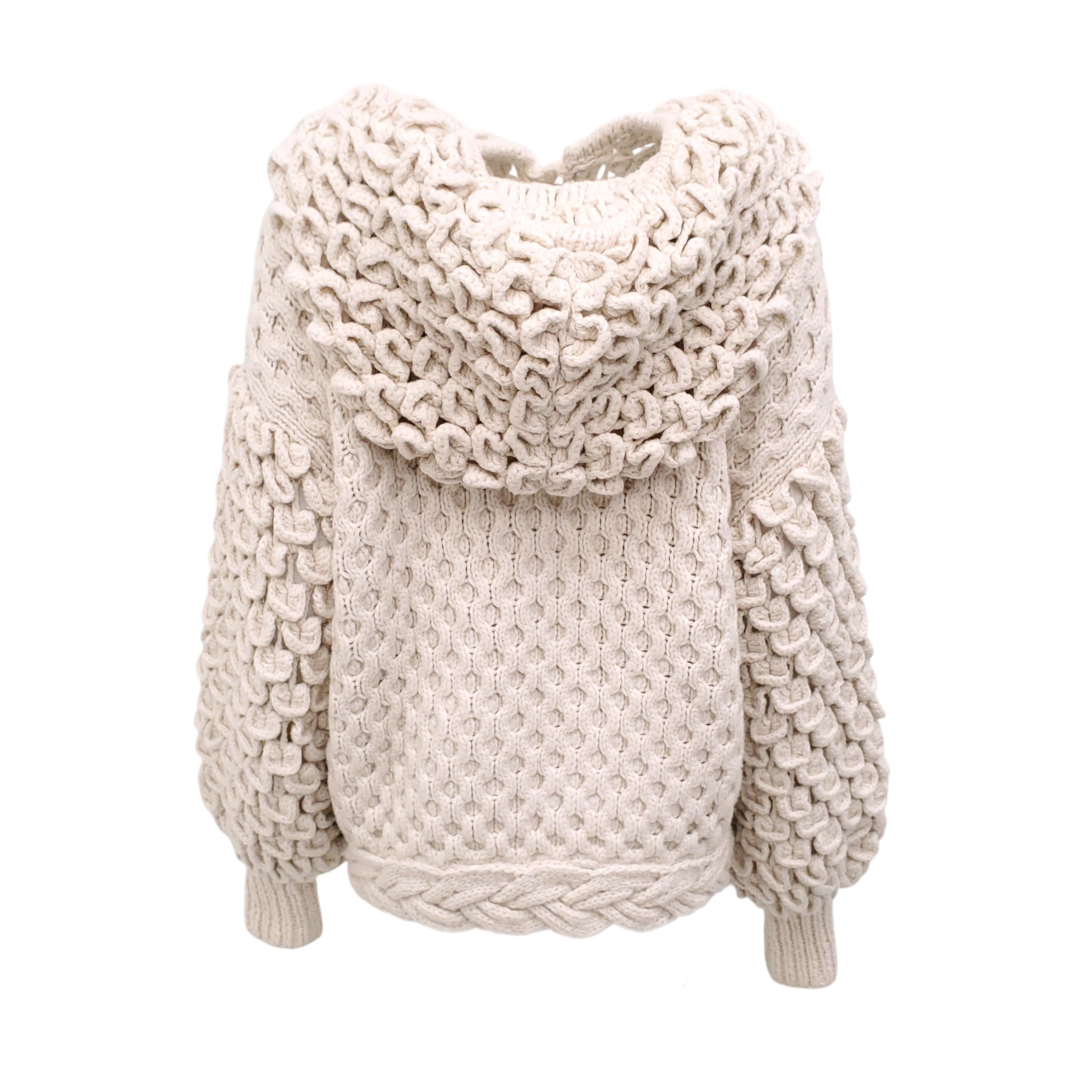 LETANNE CASHMERE HOODED CREAM SWEATER - SIZE O/S