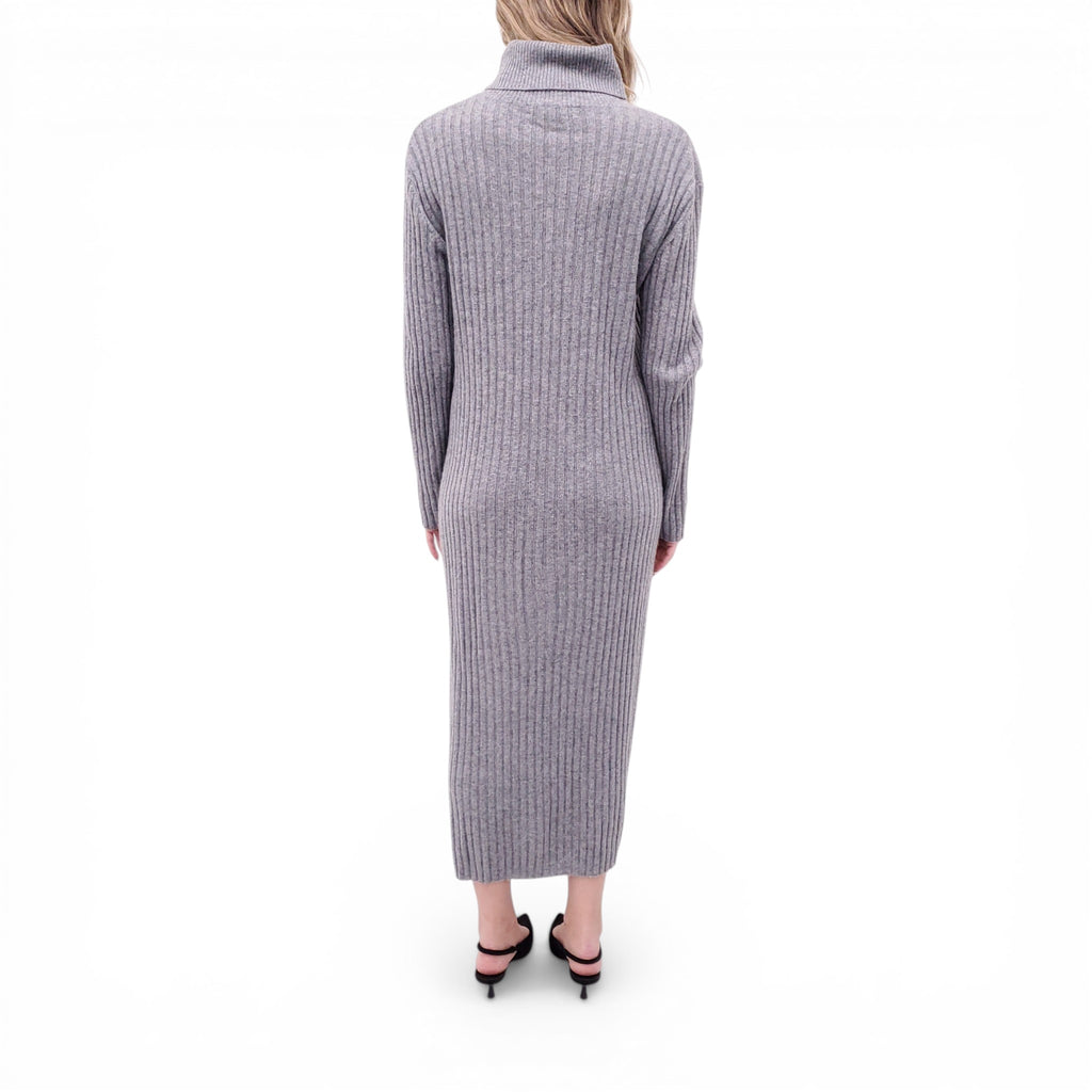 LISA YANG GREY RIBBED CASHMERE TURTLENECK DRESS - SIZE 2/M