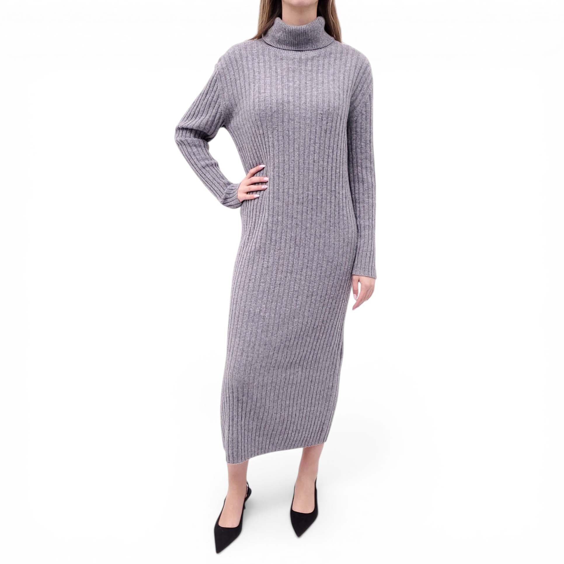 grey ribbed turtleneck dress LISA YANG GREY RIBBED CASHMERE TURTLENECK DRESS - SIZE 2/M