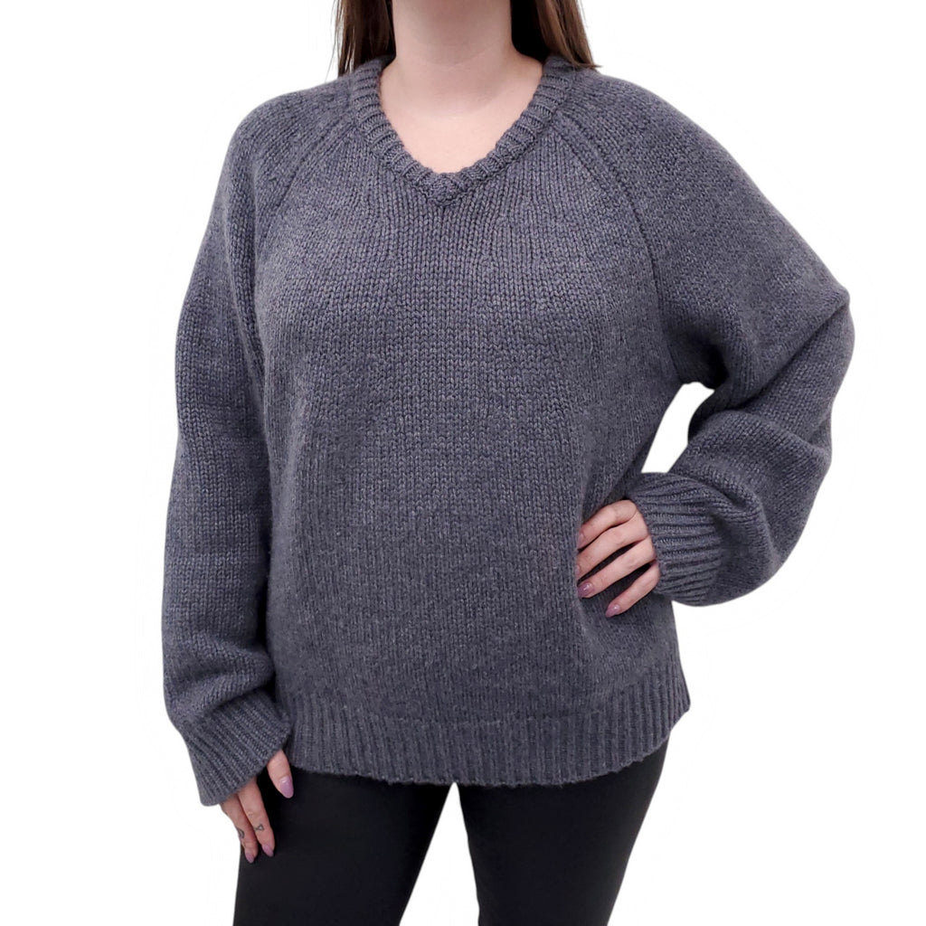 LISA YANG GREY CASHMERE VNECK SWEATER - SIZE 2/M