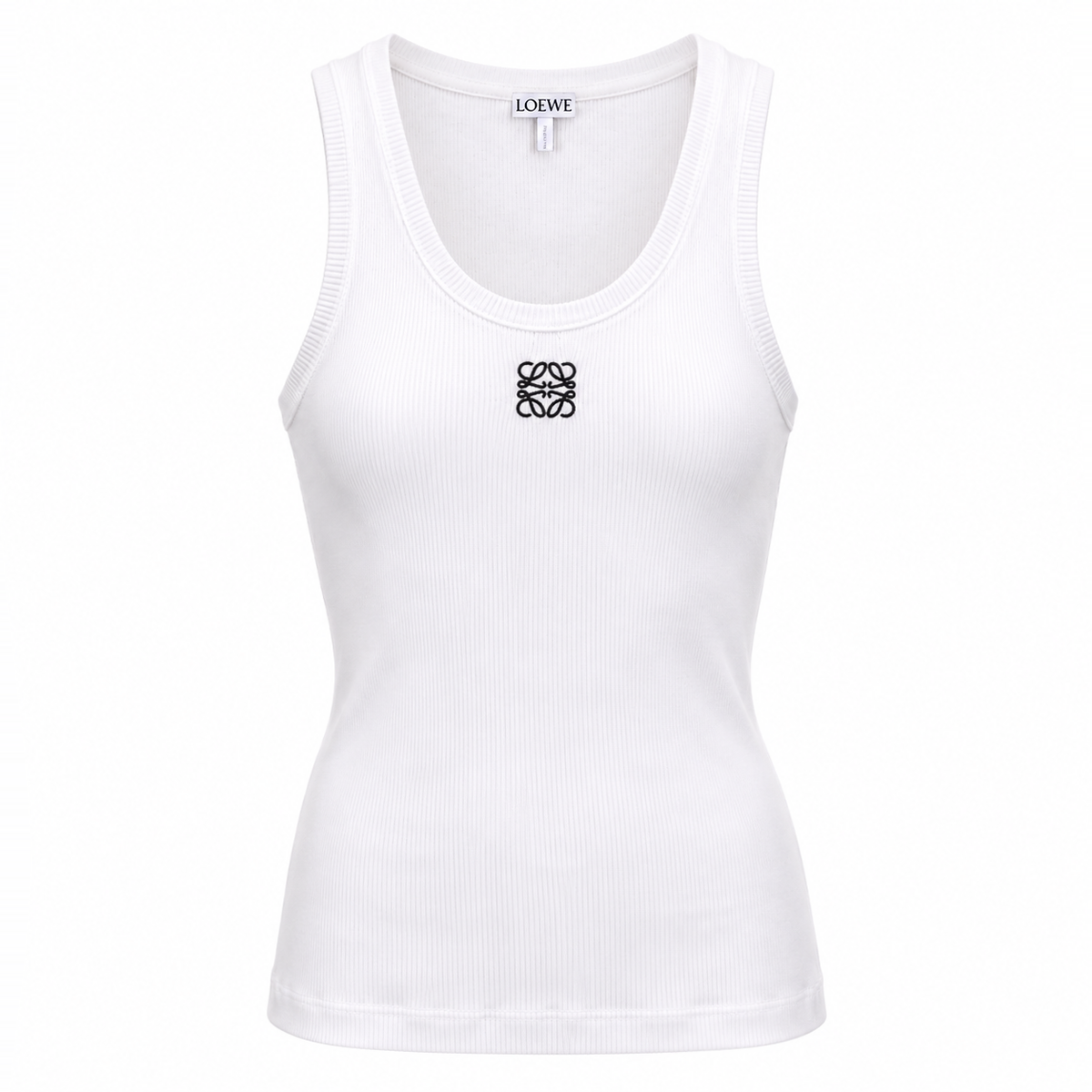LOEWE ANAGRAM WHITE LOGO RIBBED TANK TOP - SIZE XS