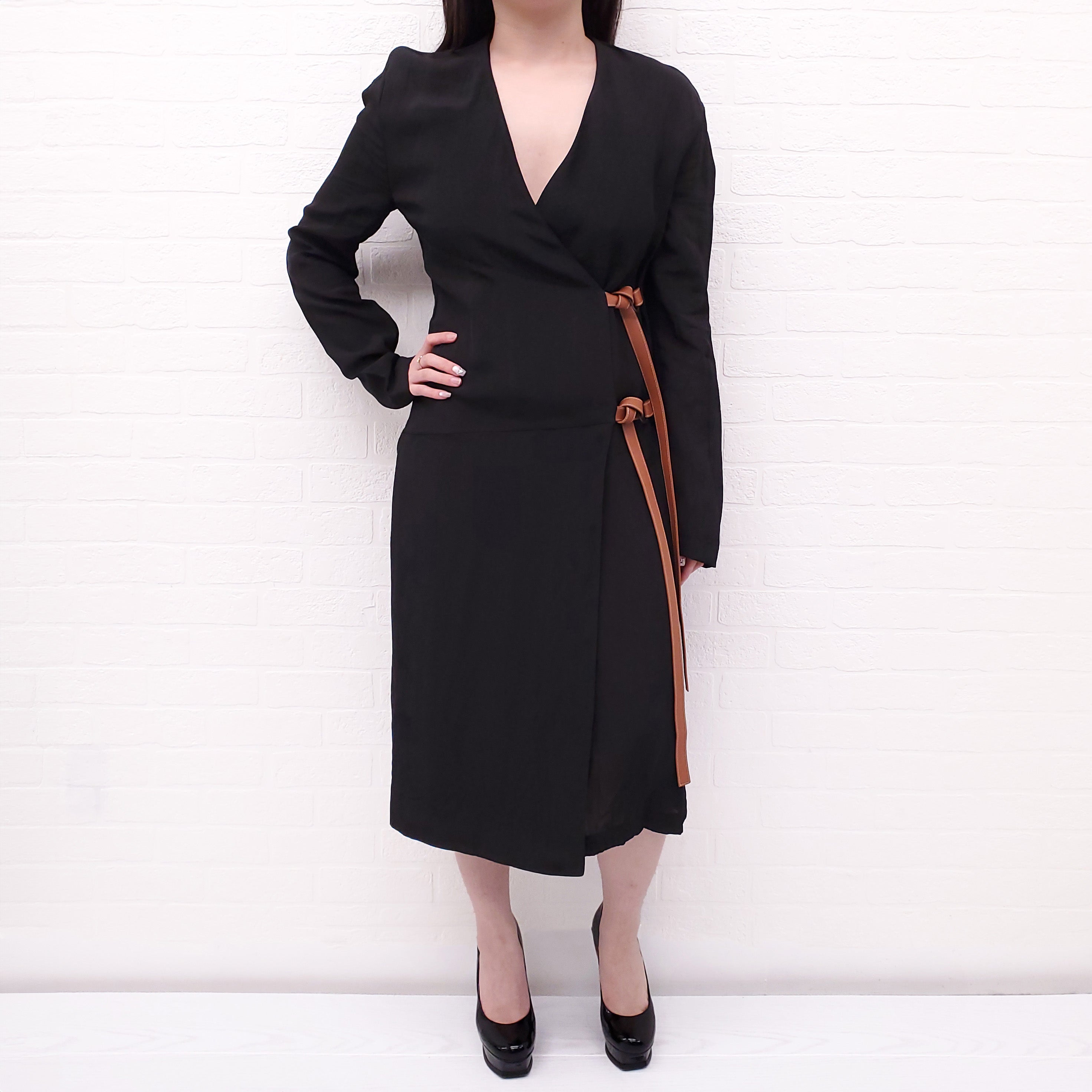 LOEWE BLACK WRAP DRESS WITH BELT - SIZE 40