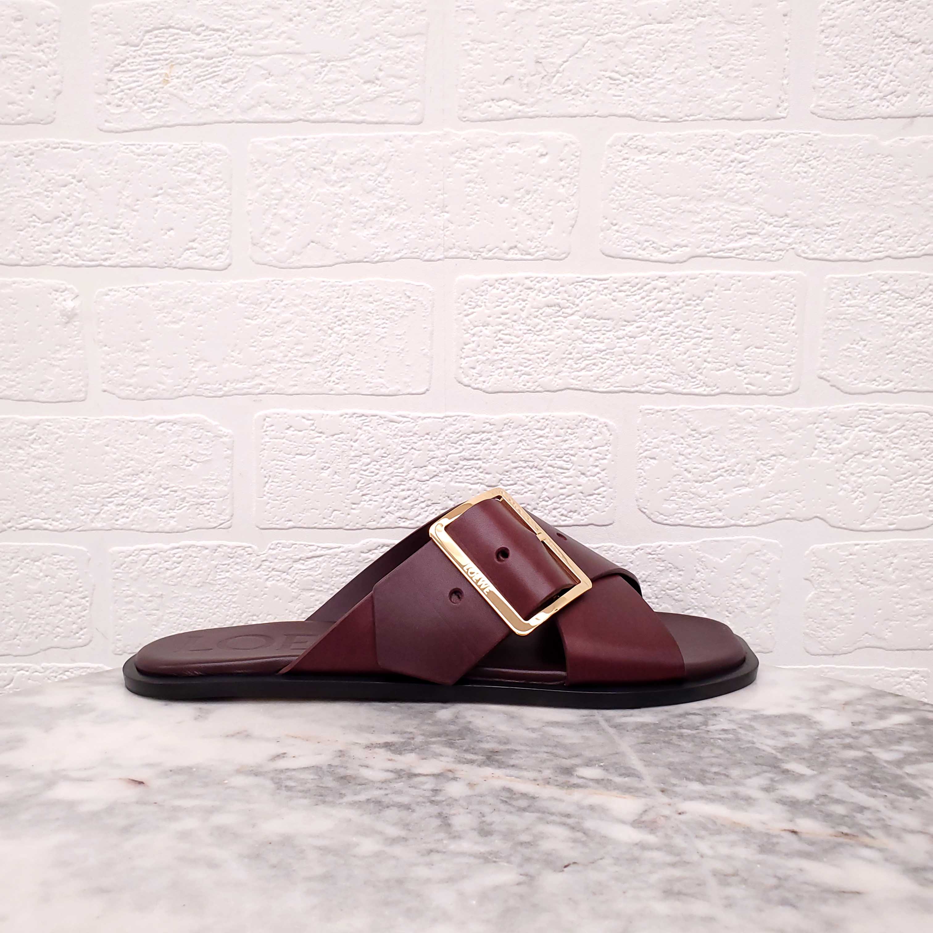 LOEWE BROWN FELT SANDALS WITH LOGO - SIZE 40