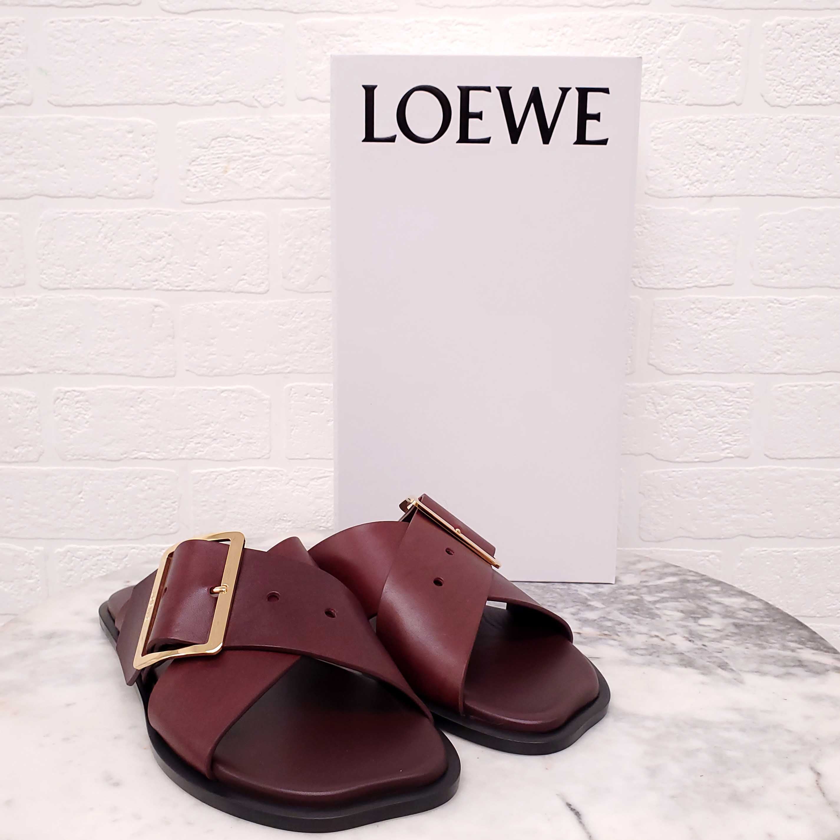 LOEWE BROWN FELT SANDALS WITH LOGO - SIZE 40