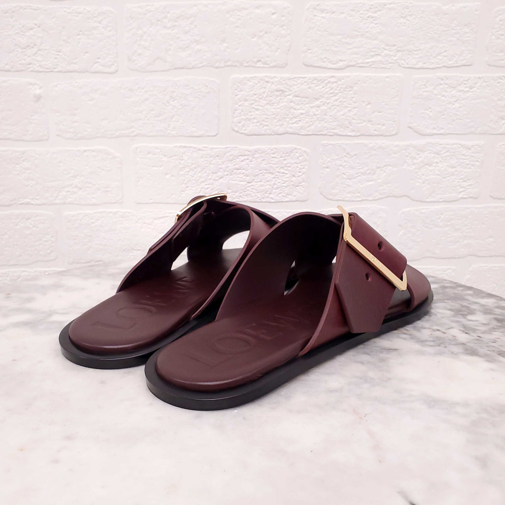 LOEWE BROWN FELT SANDALS WITH LOGO - SIZE 40