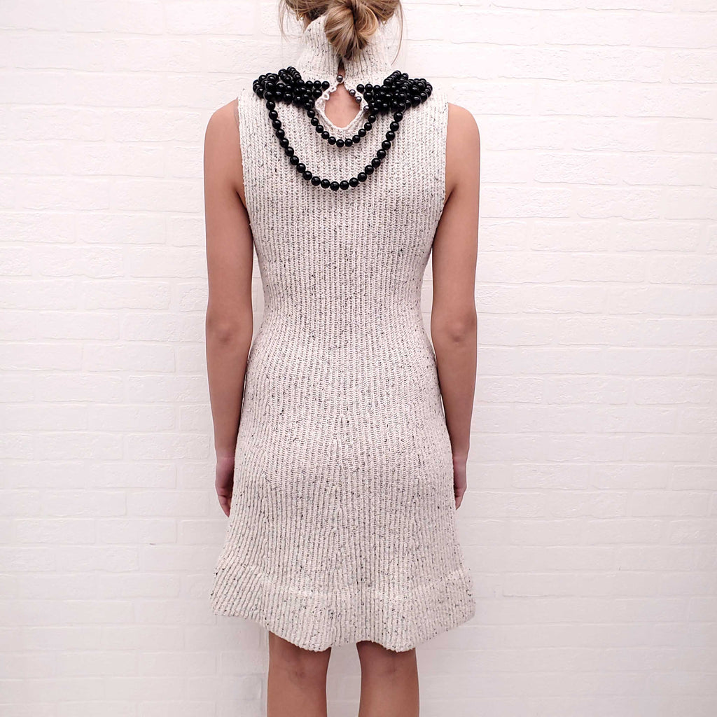 LOEWE CREAM BEADED SWEATER DRESS - SIZE S