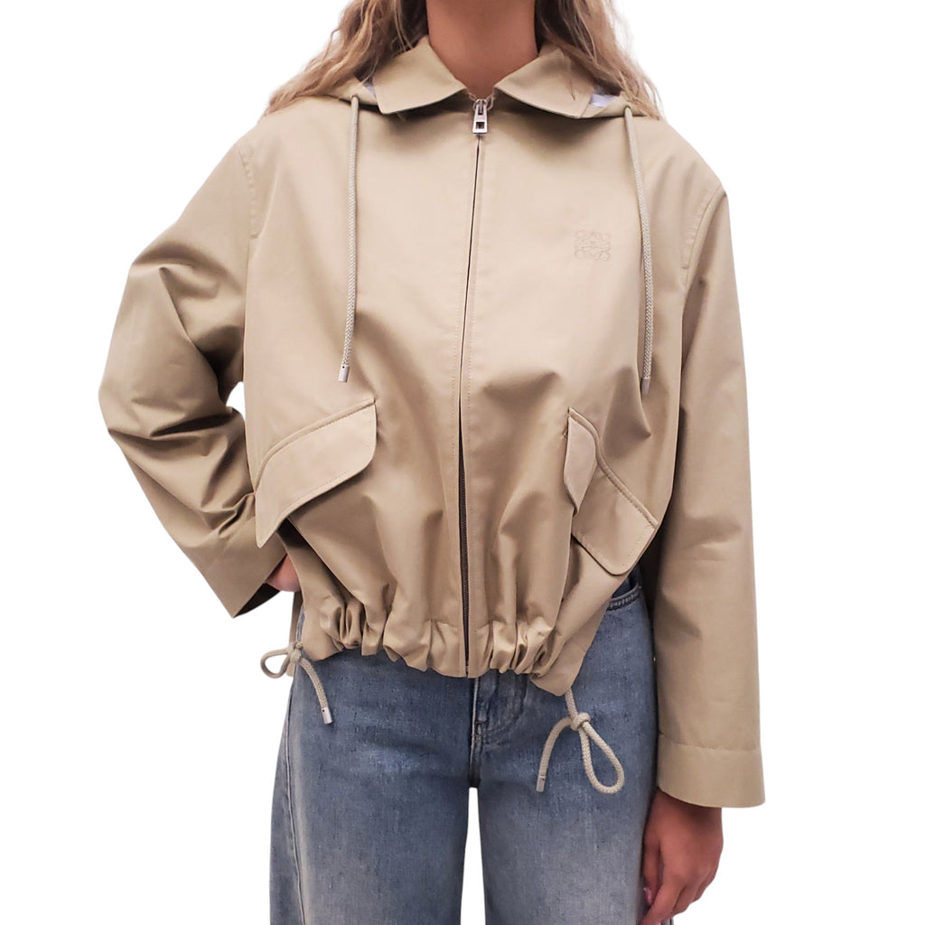 LOEWE KHAKI BOMBER JACKET WITH REMOVABLE HOOD - SIZE 34