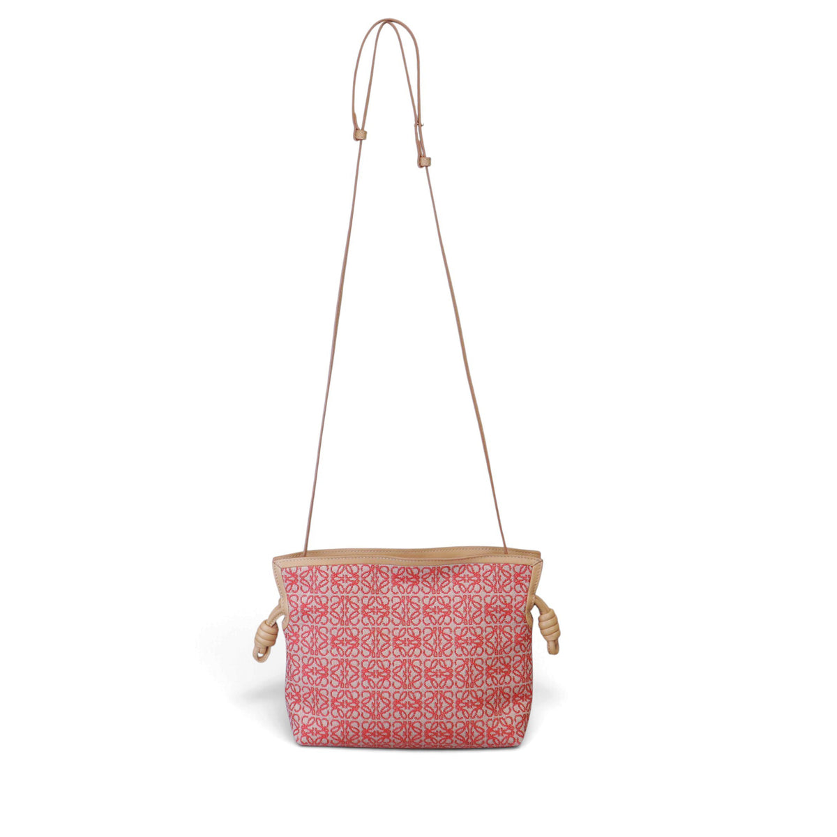 LOEWE MINI FLAMENCO IN RED JACQUARD/WARM DESSERT LEATHER WITH STRAP