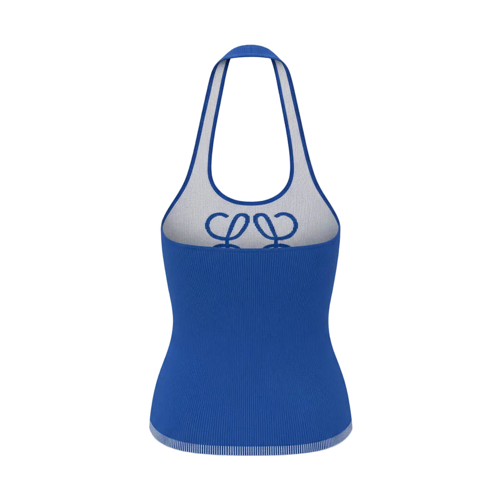 LOEWE PAUL IBIZIA ROYAL BLUE KNIT LOGO HALTER TOP - SIZE M