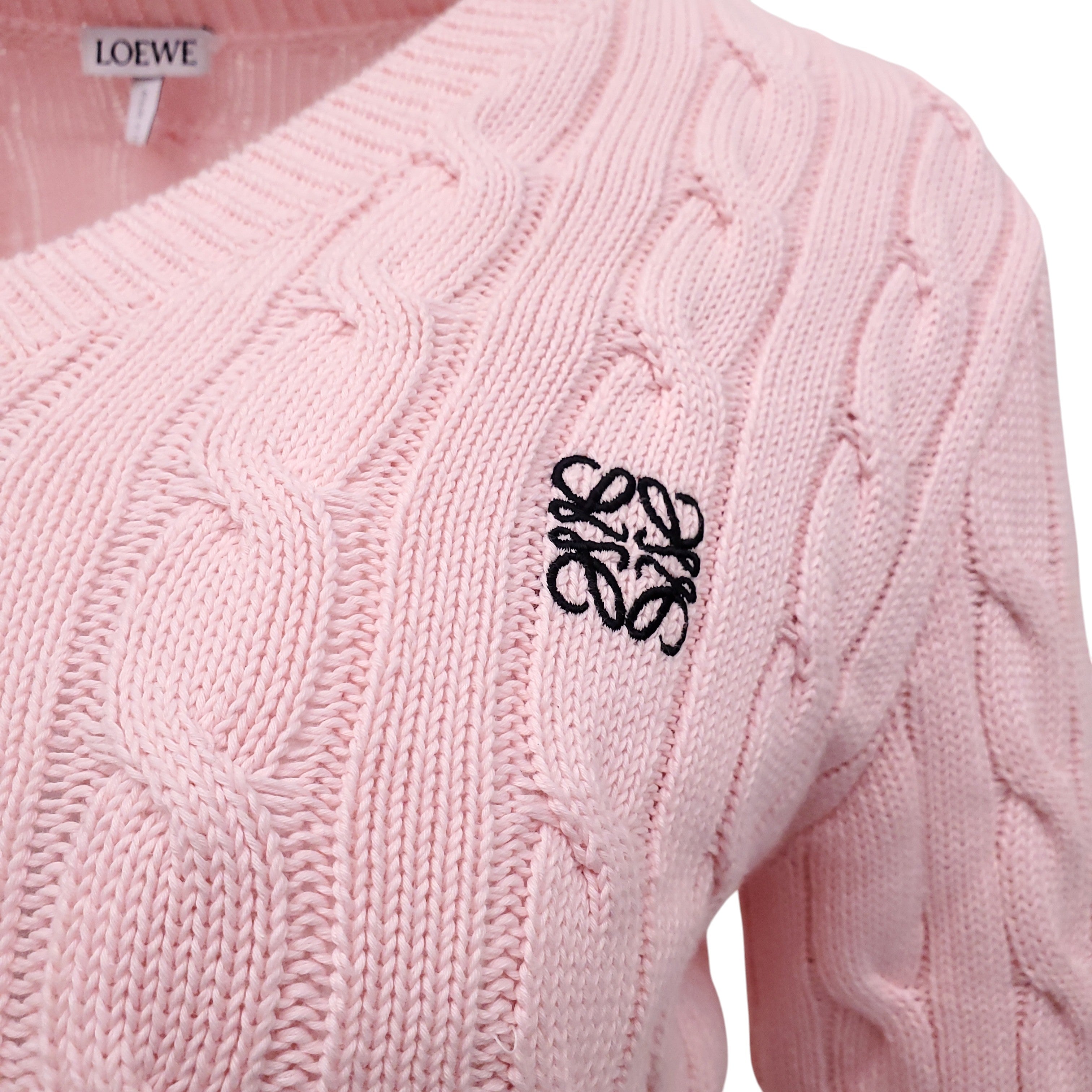 LOEWE PINK CABLEKNIT SWEATER WITH LOGO - SIZE S