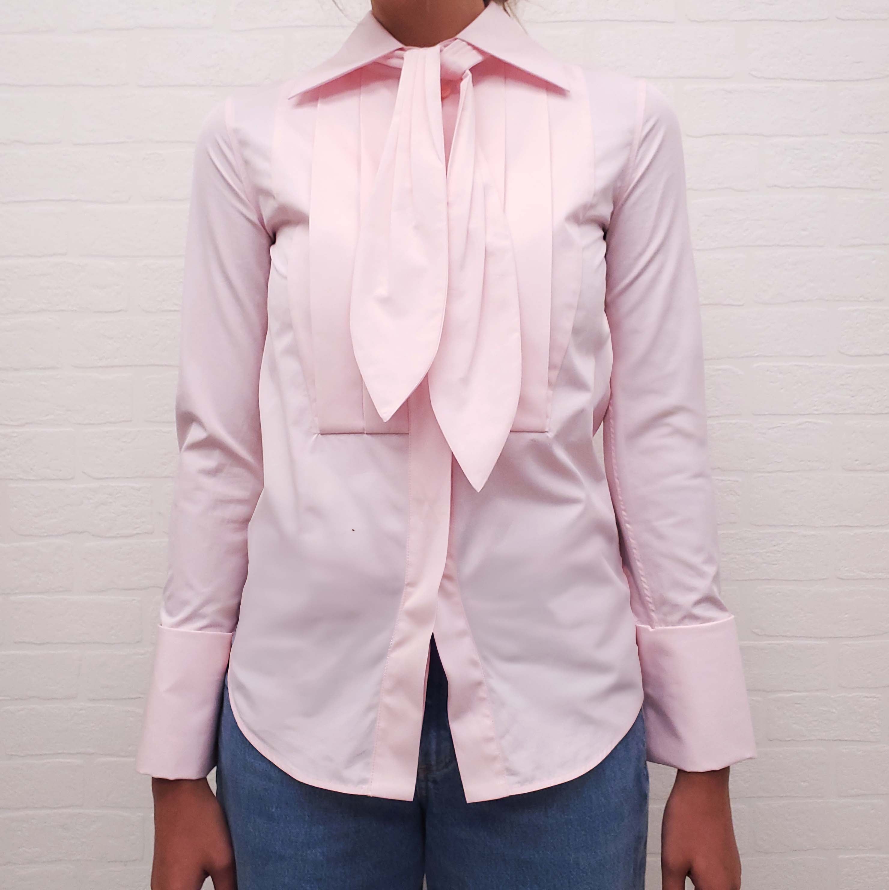 LOEWE PINK TUXEDO BLOUSE WITH TIE DETAIL - SIZE 32