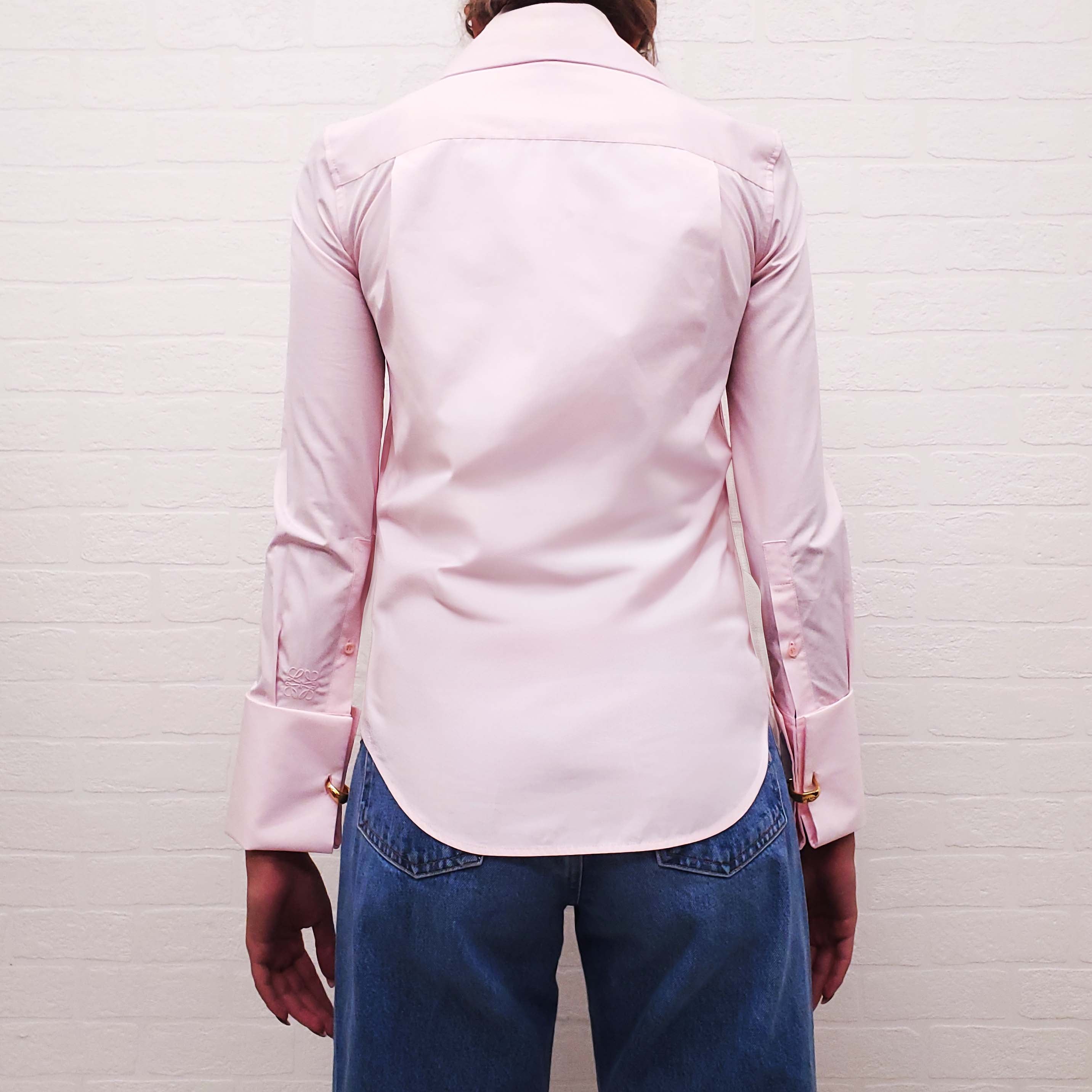 LOEWE PINK TUXEDO BLOUSE WITH TIE DETAIL - SIZE 32