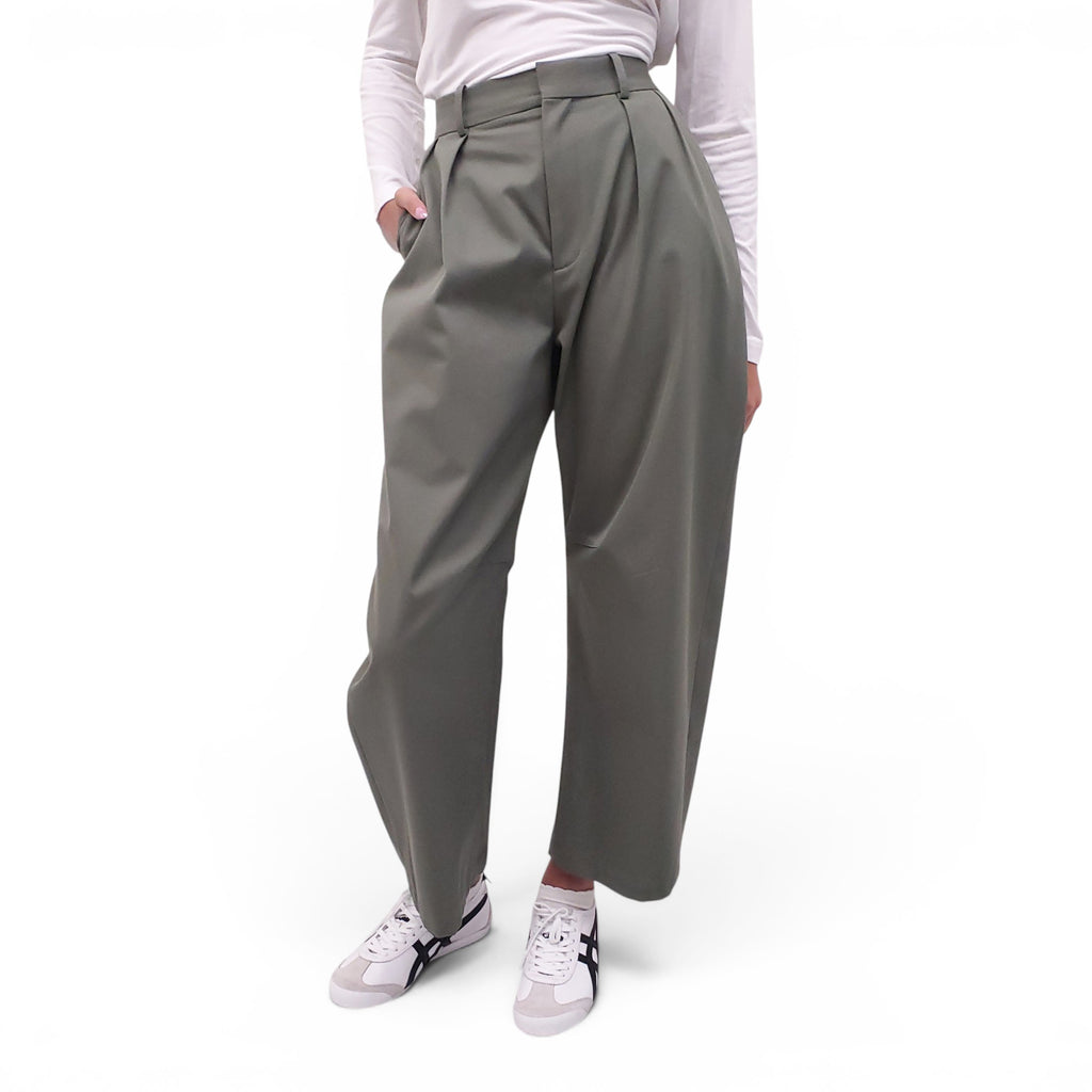 LOEWE SAGE GREEN COTTON TROUSERS WITH LOGO - SIZE 34