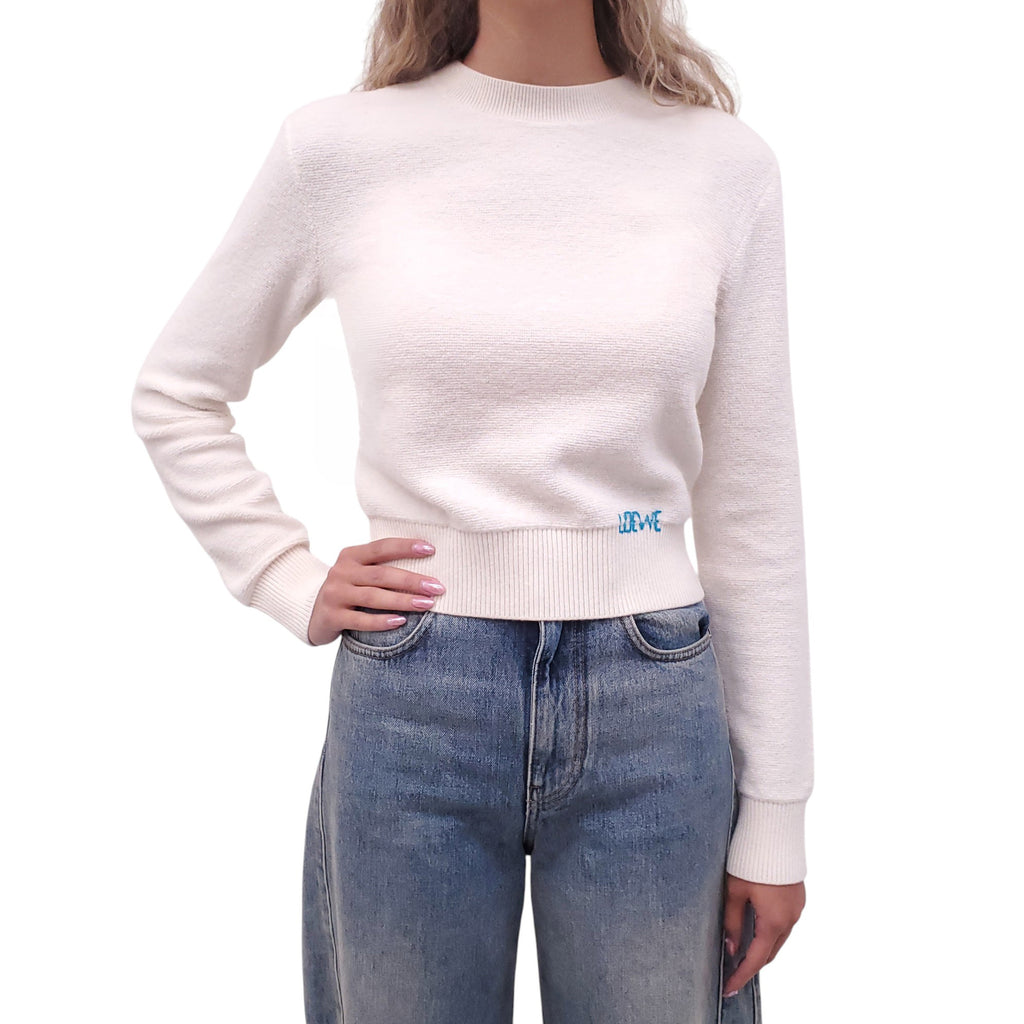 LOEWE WHITE LOGO EMBROIDERED CREWNECK WOOL SWEATER - SIZE XS