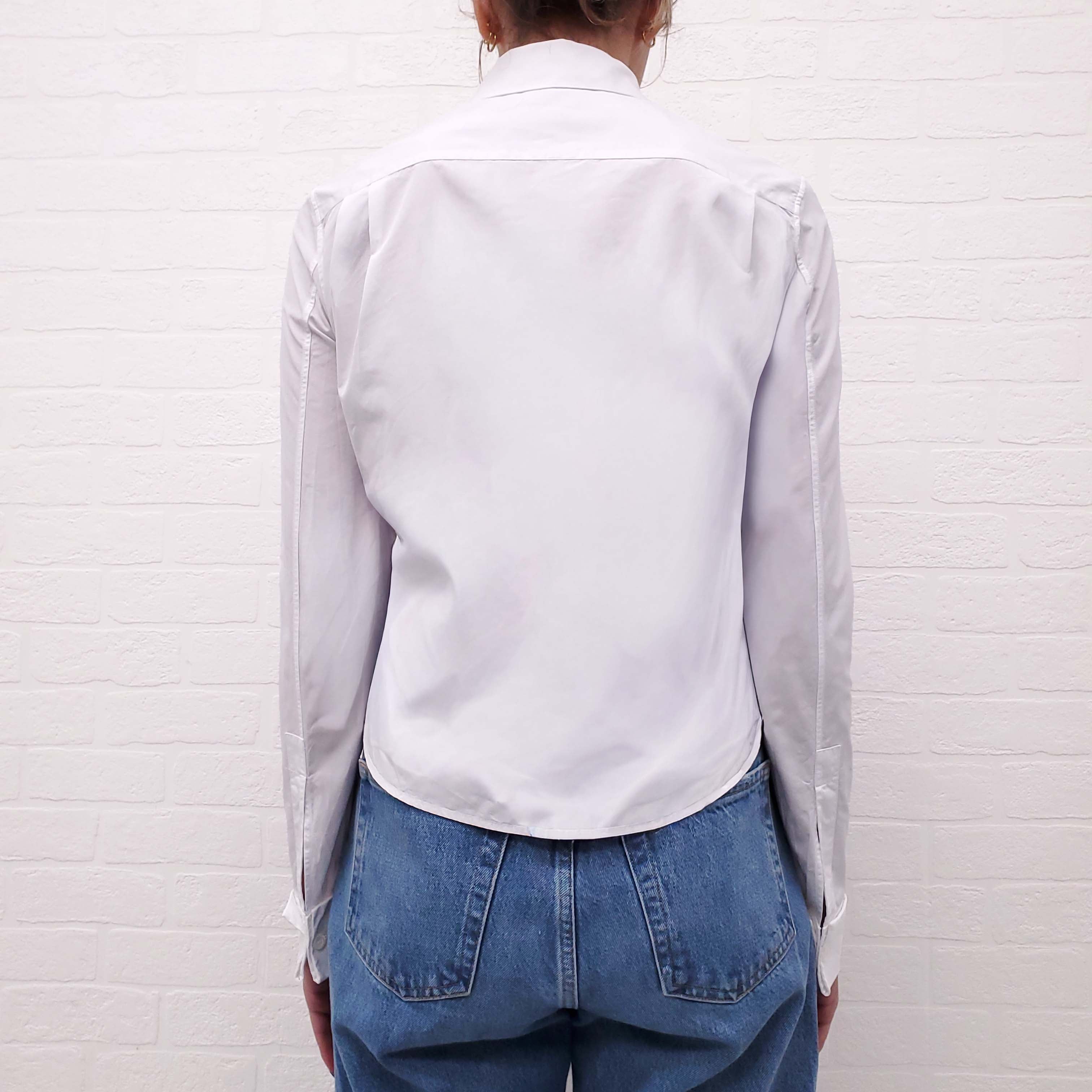 LOEWE WHITE PLEATED COTTON BLOUSE WITH LOGO - SIZE 32