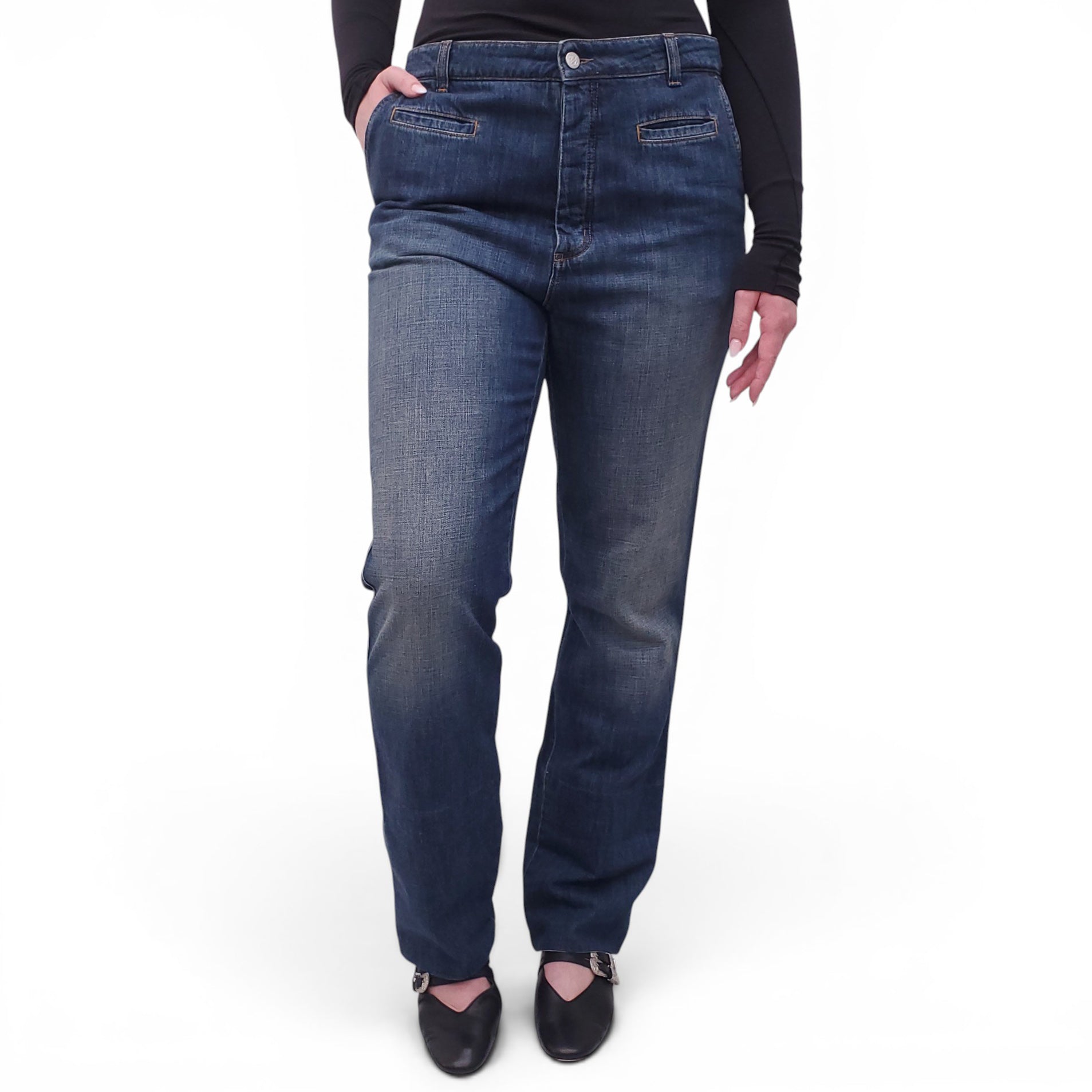 LOEWE WIDE-LEG DENIM JEANS WITH LOGO DETAIL - SIZE 44