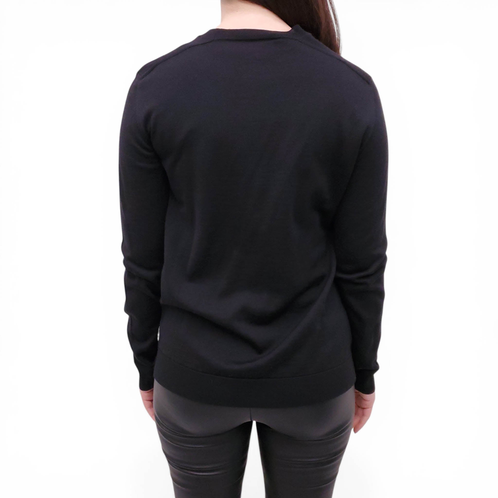 LOUIS VUITTON BLACK AND NAVY WOOL AND SILK LOGO SWEATER - SIZE M