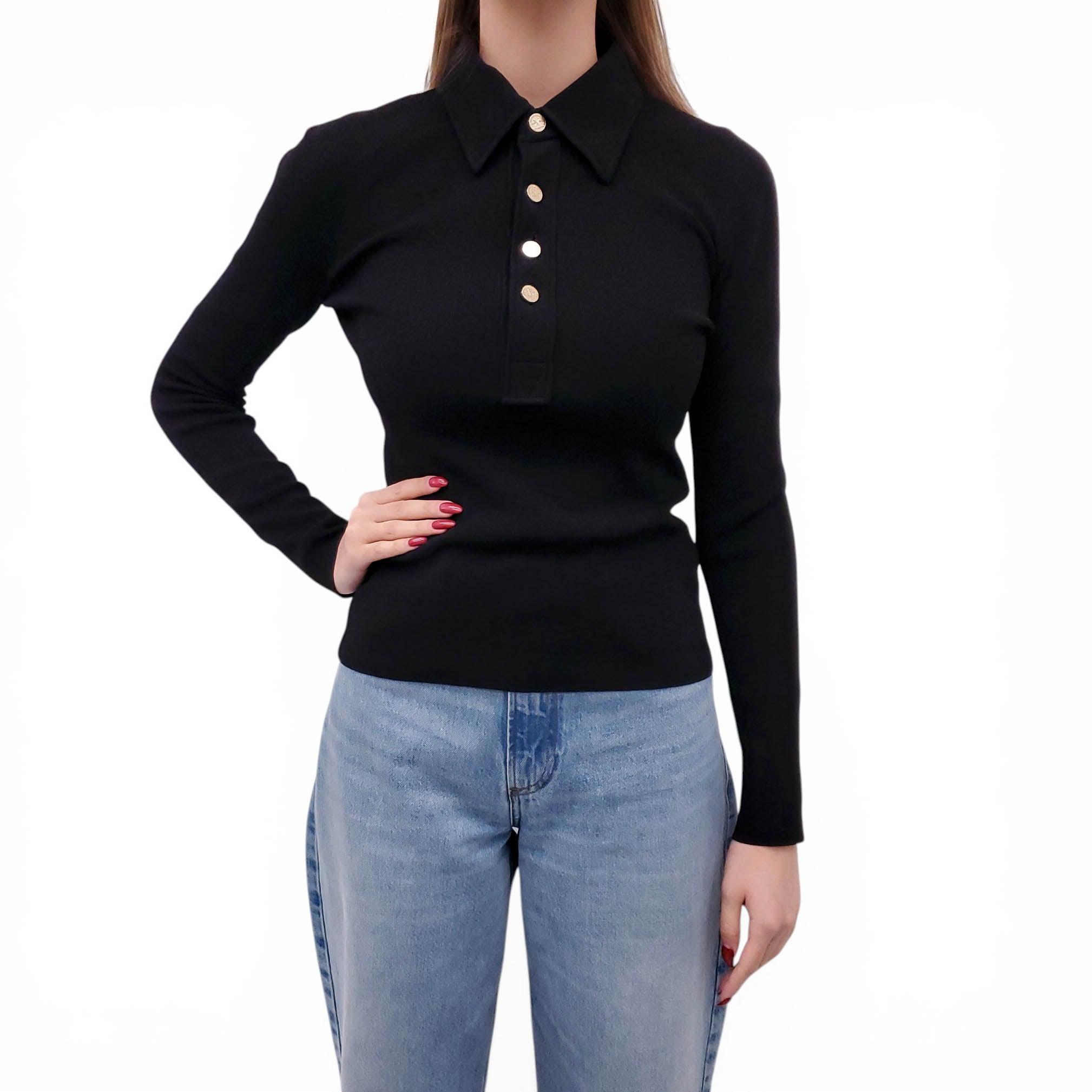 LOUIS VUITTON BLACK POLO SWEATER WITH LOGO BUTTONS - SIZE S