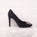 LOUIS VUITTON BLACK SATIN HEELS WITH CRYSTAL BUCKLE - SIZE 40