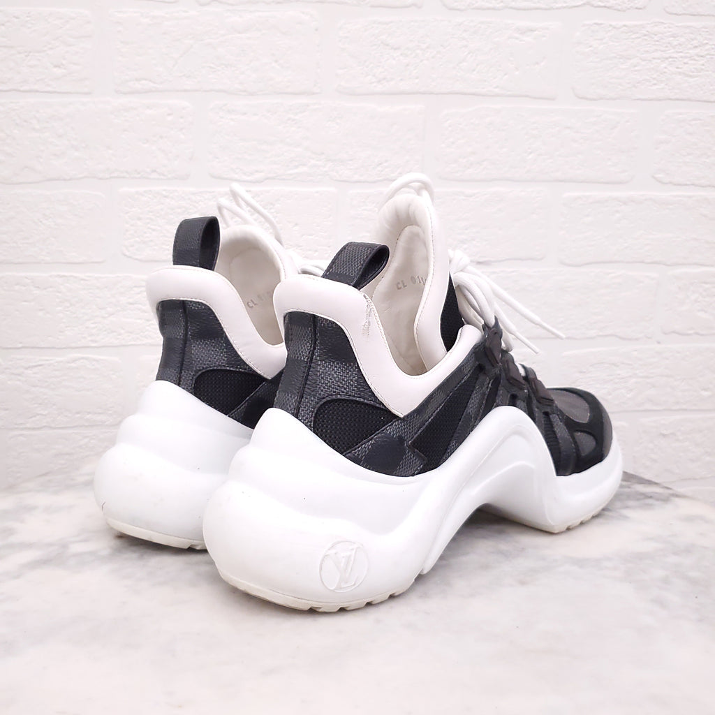 LOUIS VUITTON BLACK 'ARCHLIGHT' DAMIER LOGO SNEAKERS - SIZE 37.5
