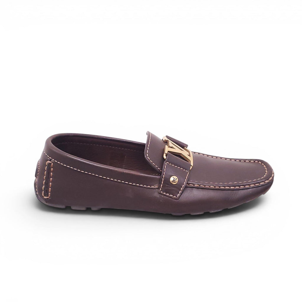 LOUIS VUITTON BROWN LEATHER LOGO LOAFERS - MEN'S SIZE 6 (WOMEN'S 8.5)