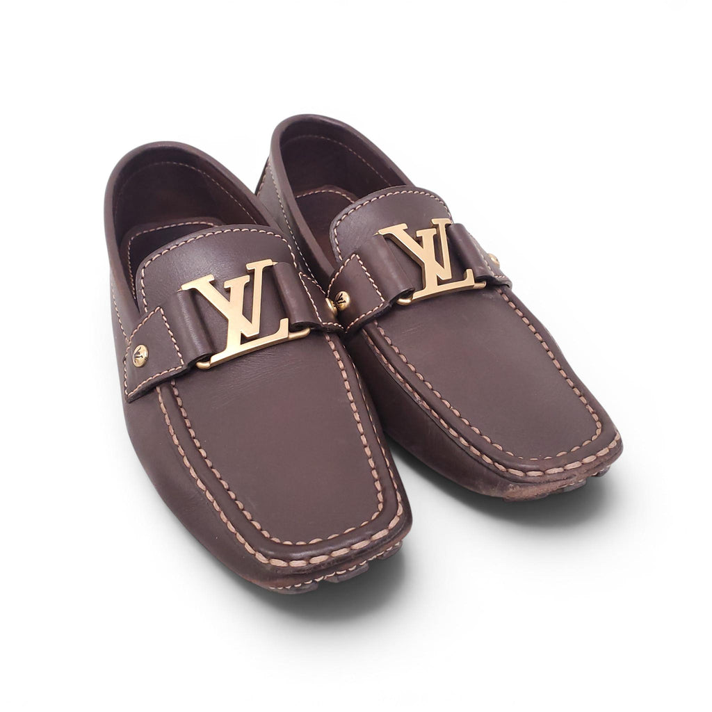 LOUIS VUITTON BROWN LEATHER LOGO LOAFERS - MEN'S SIZE 6 (WOMEN'S 8.5)