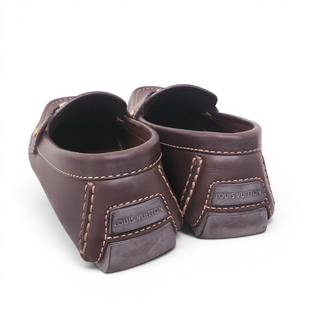 LOUIS VUITTON BROWN LEATHER LOGO LOAFERS - MEN'S SIZE 6 (WOMEN'S 8.5)