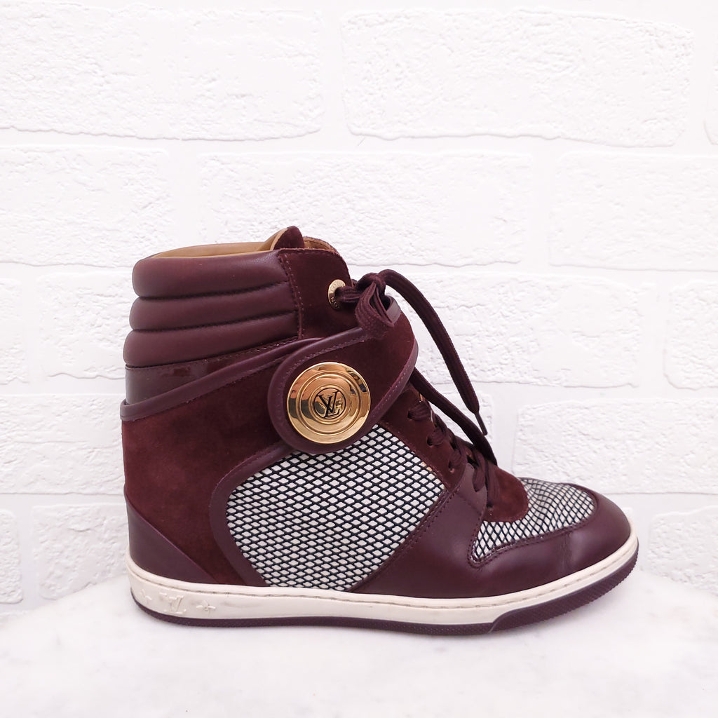 LOUIS VUITTON BURGUNDY HIGH TOP SNEAKERS - SIZE 37