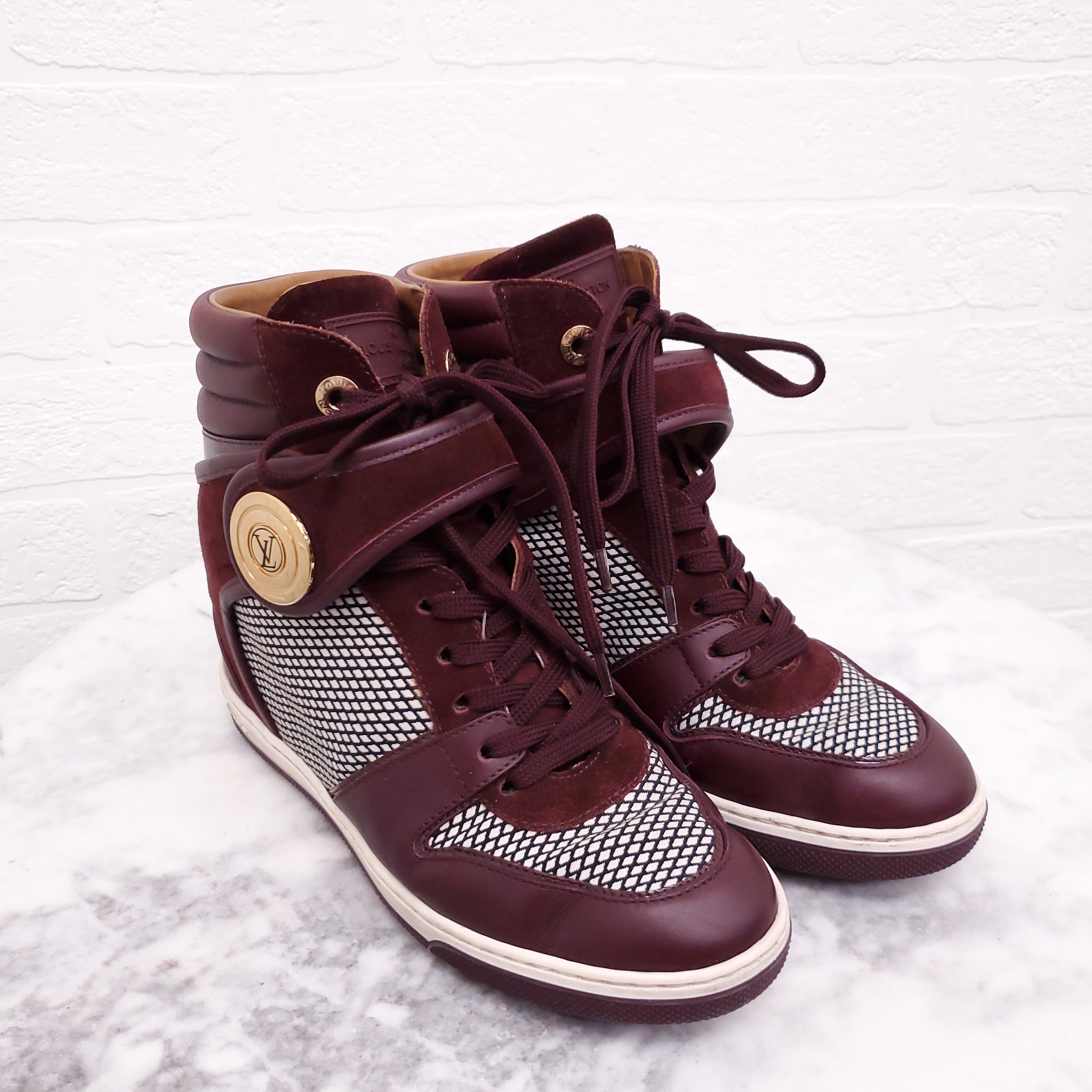 LOUIS VUITTON BURGUNDY HIGH TOP SNEAKERS - SIZE 37