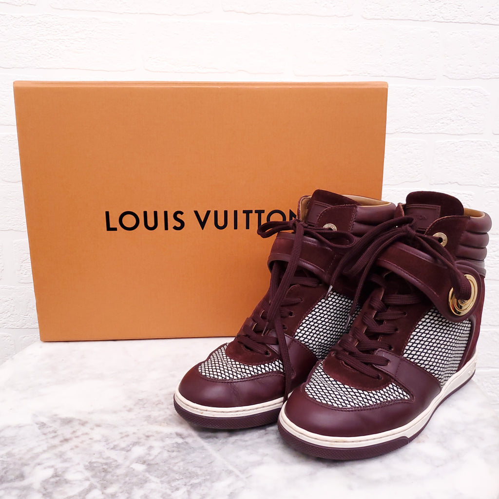 LOUIS VUITTON BURGUNDY HIGH TOP SNEAKERS - SIZE 37