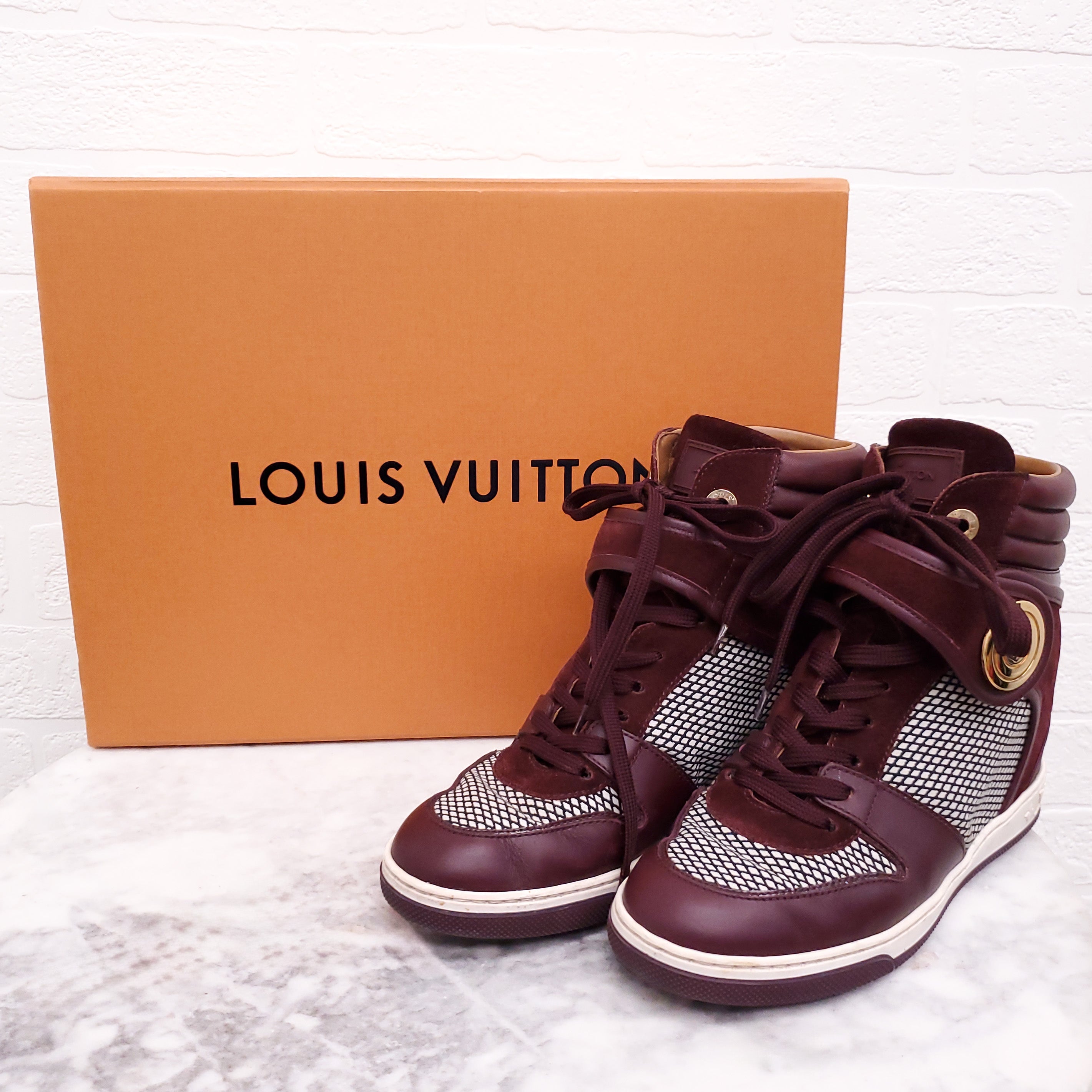 LOUIS VUITTON BURGUNDY HIGH TOP SNEAKERS - SIZE 37
