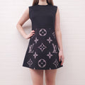 LOUIS VUITTON CHARCOAL GREY WOOL AND SILK LOGO DRESS - SIZE 38