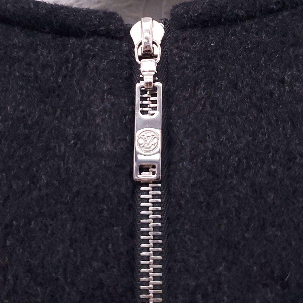 LOUIS VUITTON CHARCOAL GREY WOOL AND SILK LOGO DRESS - SIZE 38