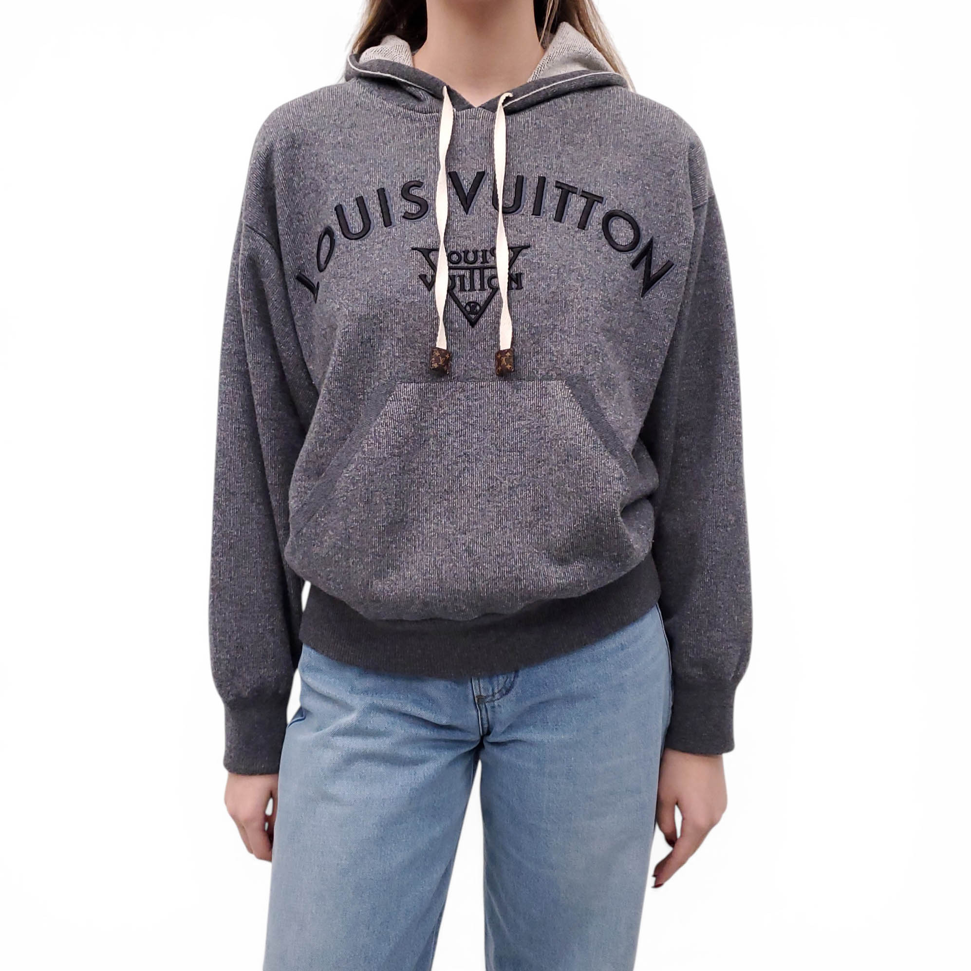 LOUIS VUITTON DARK GREY CASHMERE BLEND LOGO SWEATSHIRT - SIZE M