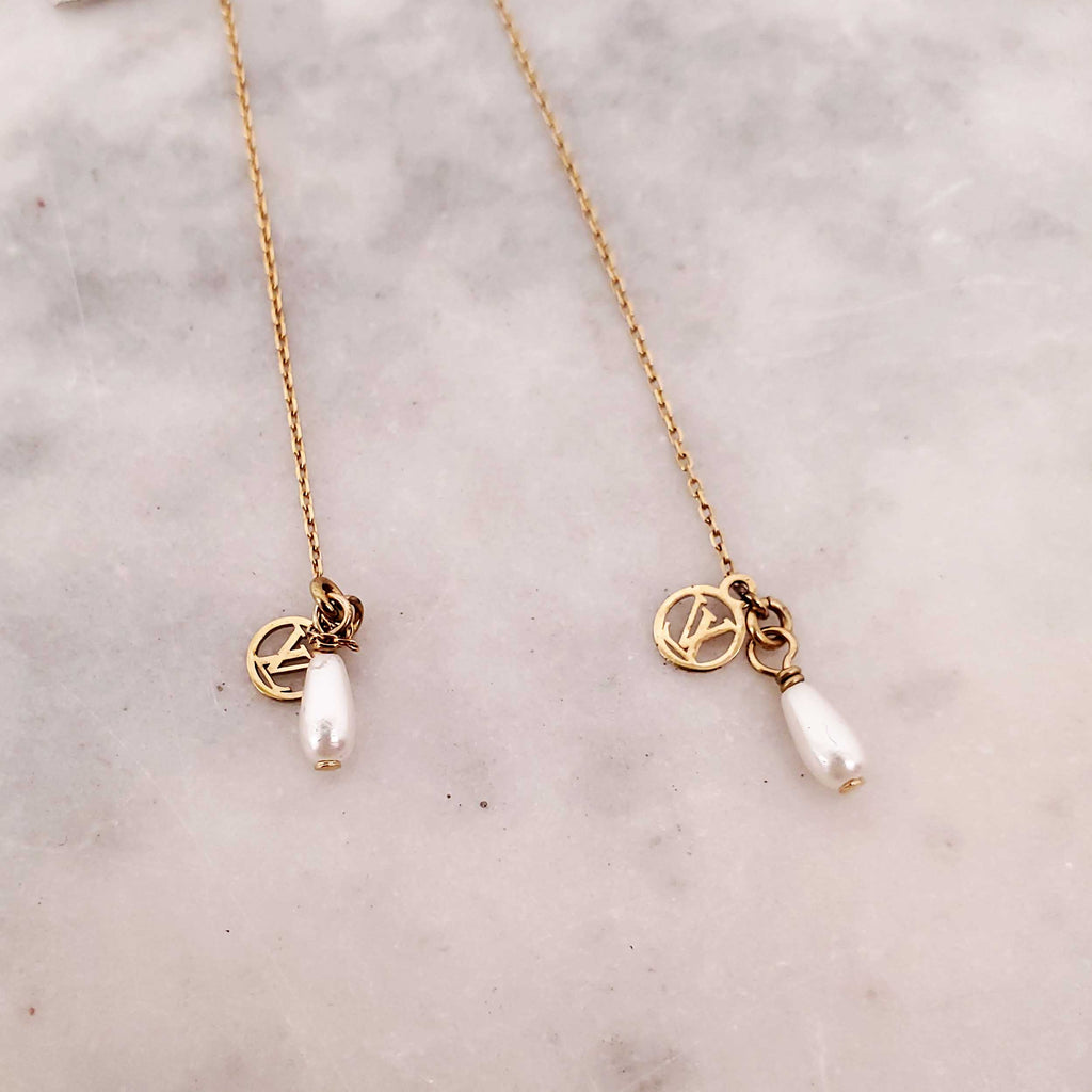 LOUIS VUITTON FAUX PEARL RHINESTONE DROP EAGLE EARRINGS